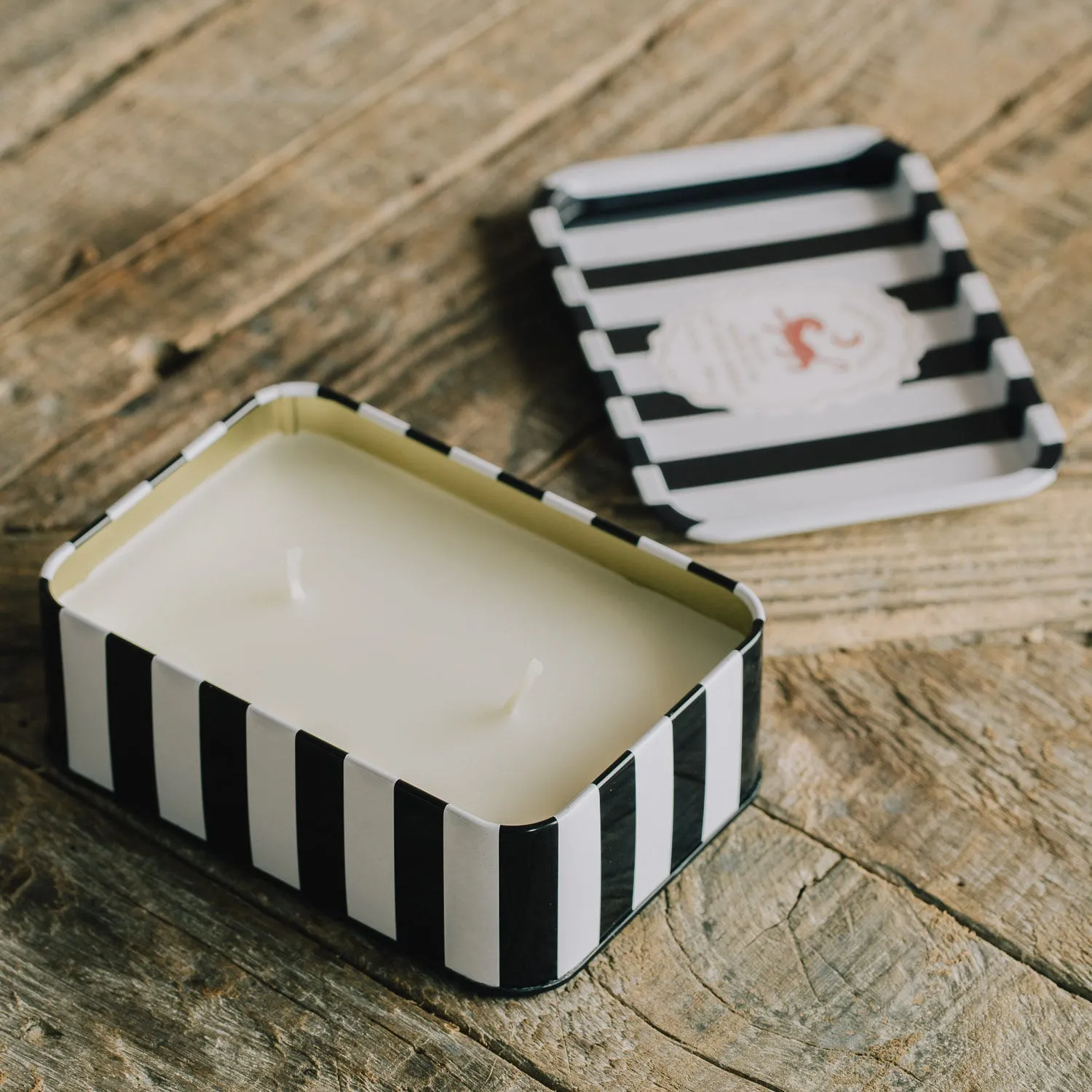 Tiger & Black Stripe Double Candle in Tin - Black