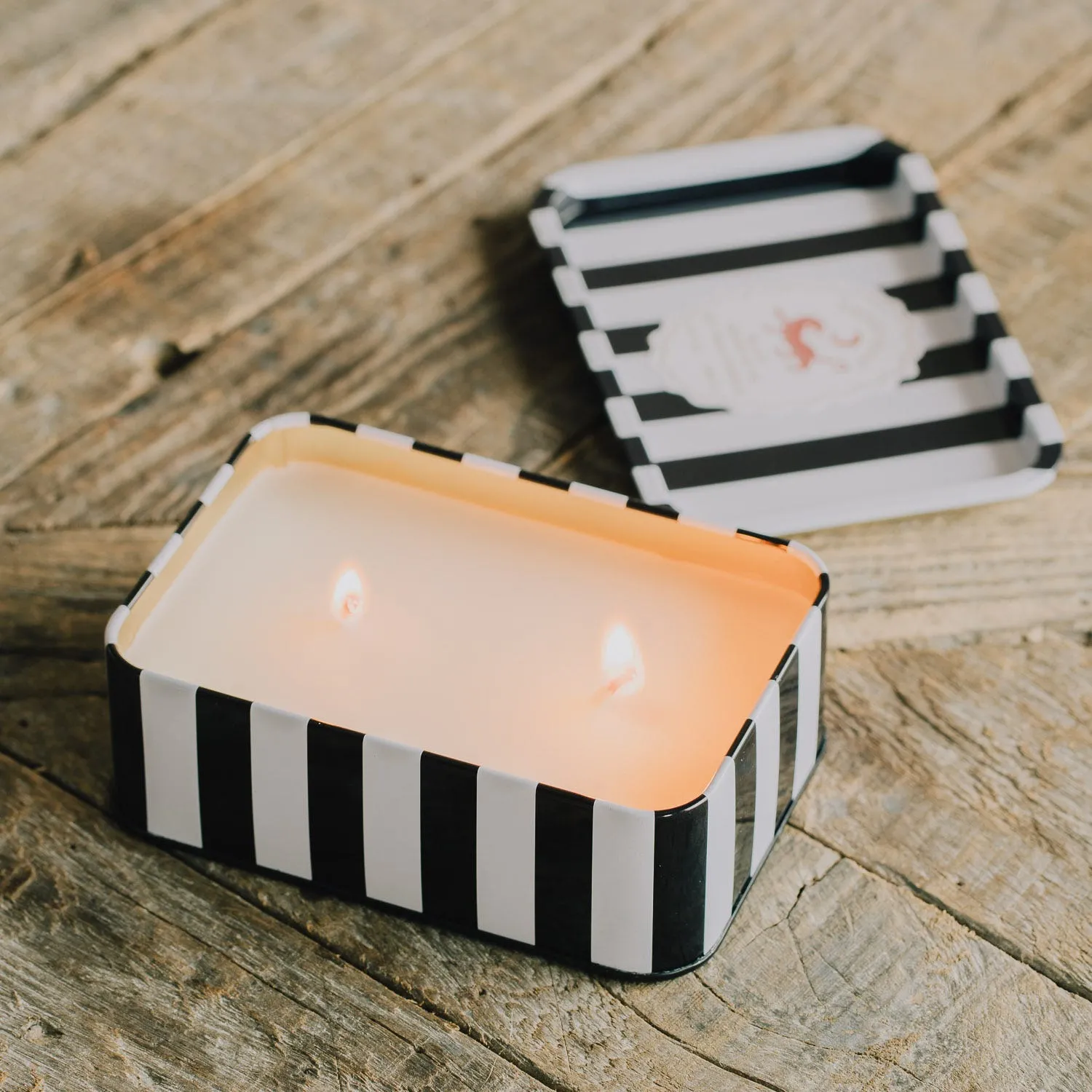 Tiger & Black Stripe Double Candle in Tin - Black image