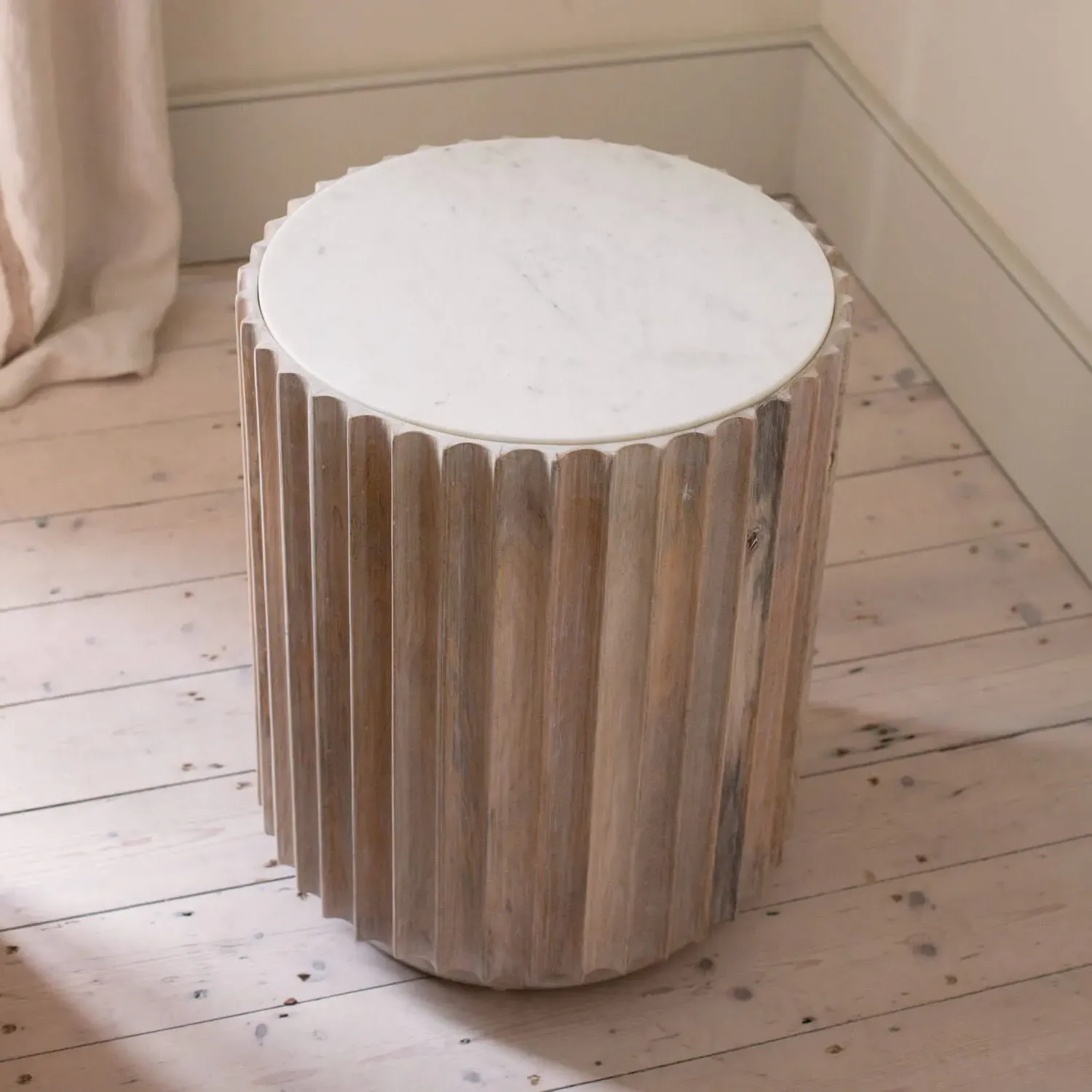 Tobin Round Side Table - Mango Wood, Stone
