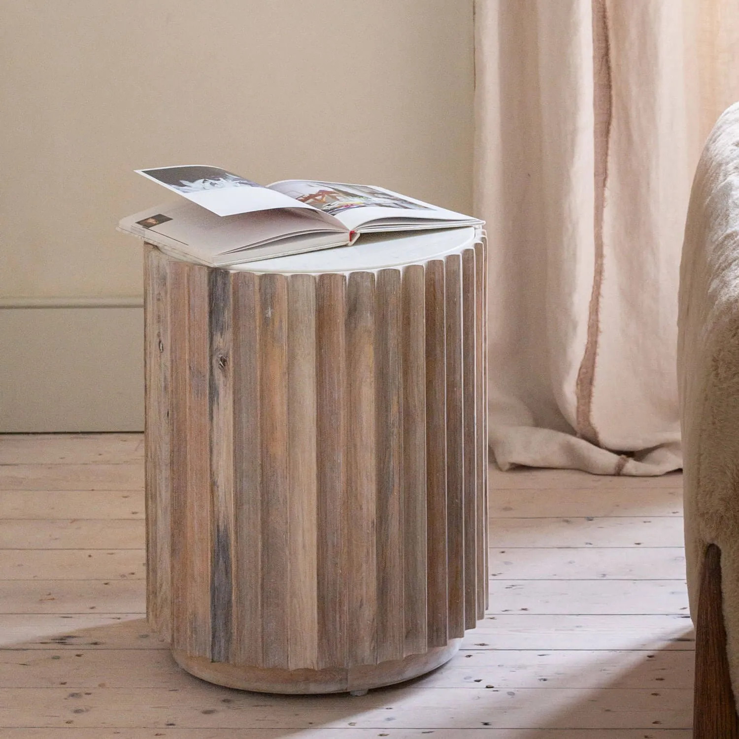 Tobin Round Side Table - Mango Wood, Stone image