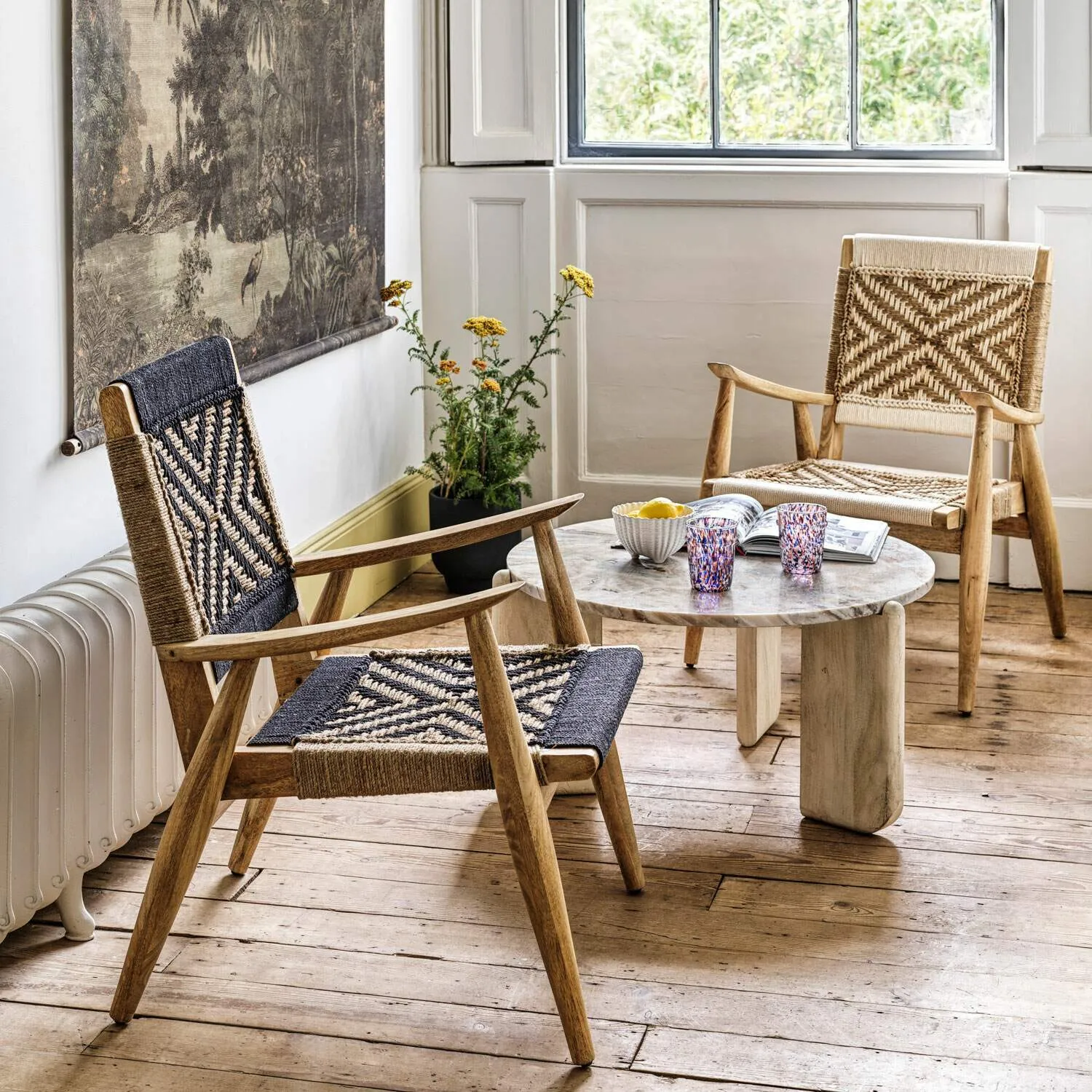Toronto Round Coffee Table - Marble, Mango Wood