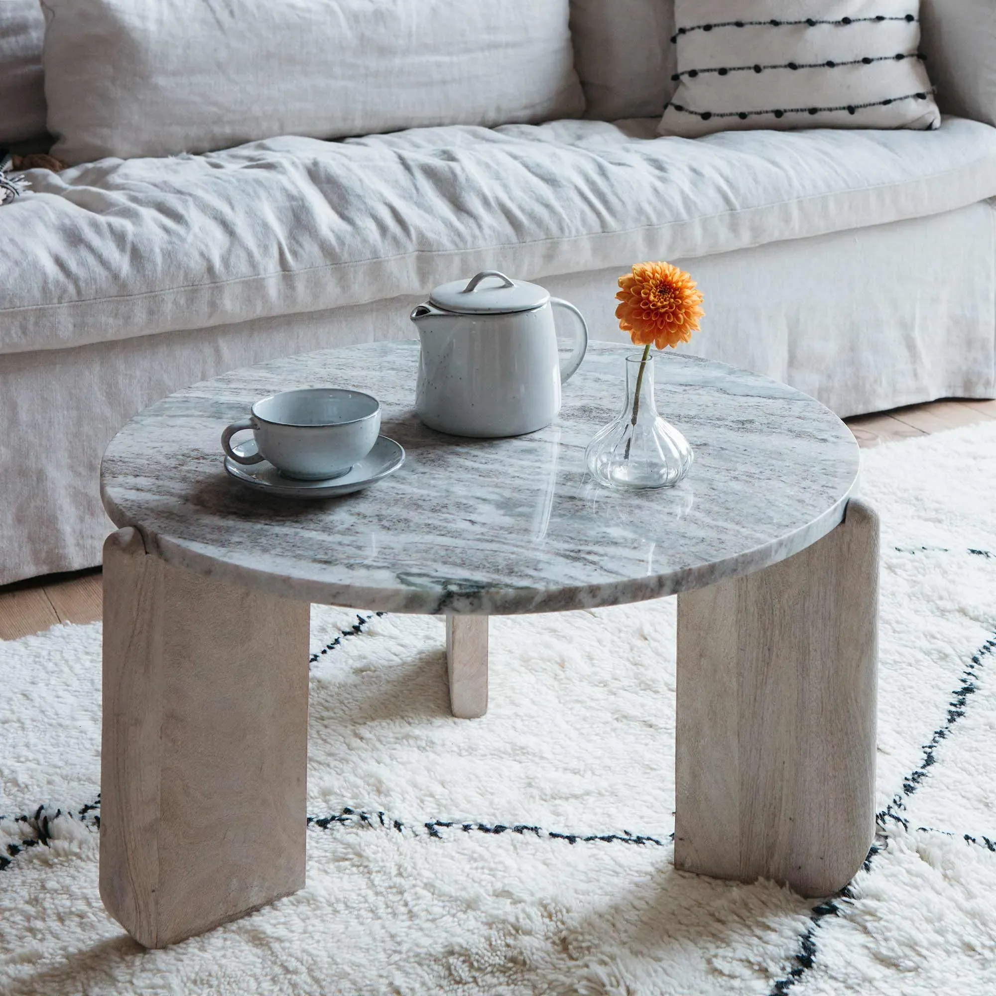 Toronto Round Coffee Table - Marble, Mango Wood