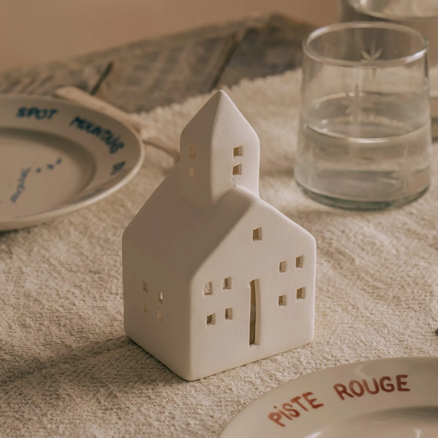 Townhall Tealight Holder - White, Stoneware