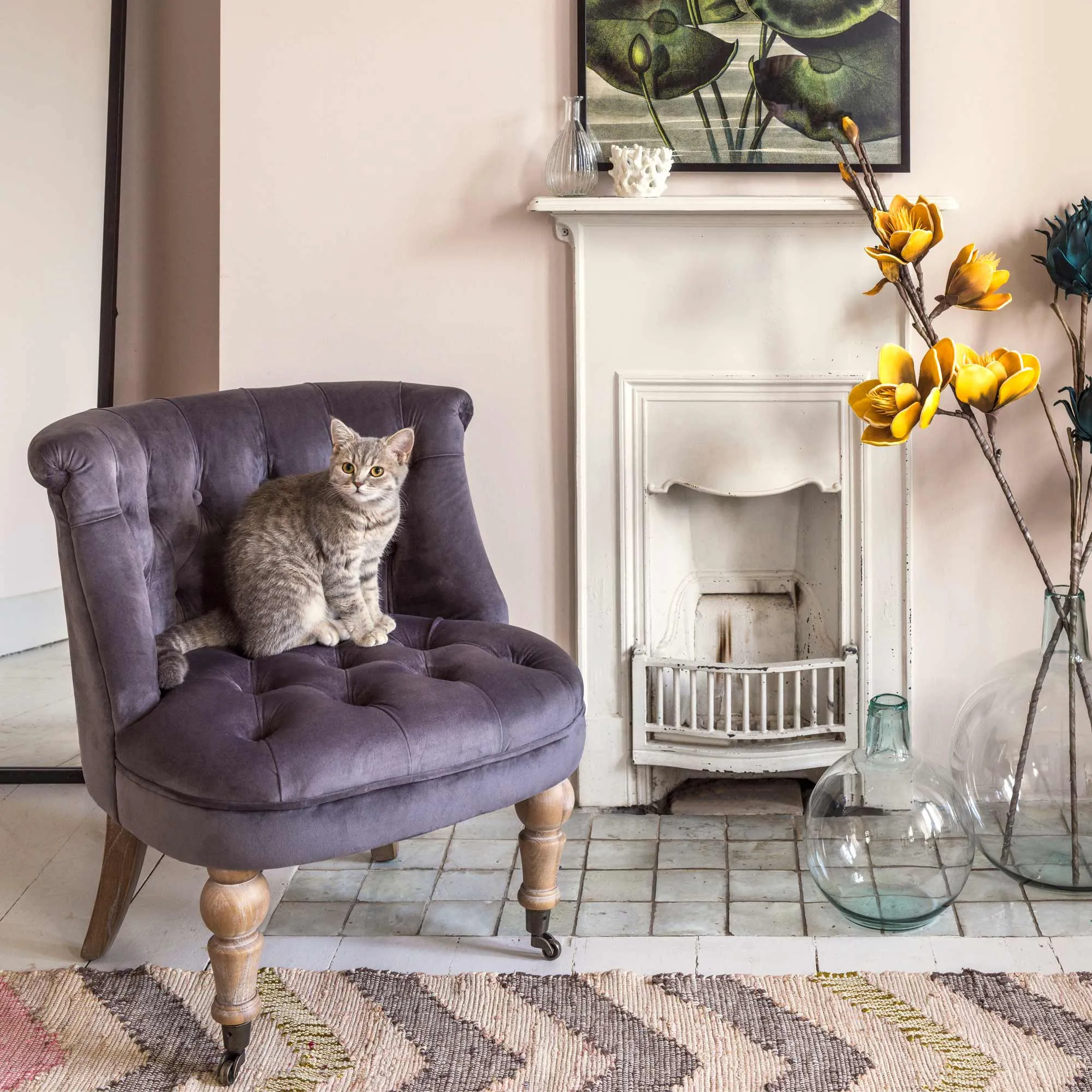 Trianon Chair with Button Detailing - Grey, Velvet