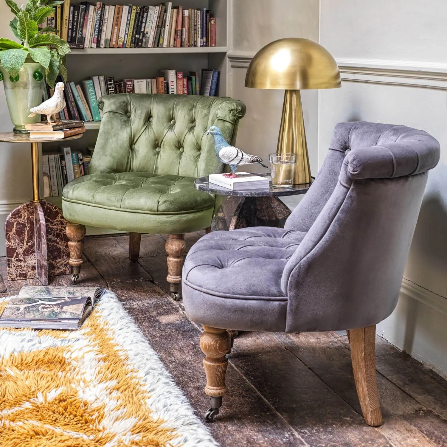 Trianon Chair with Button Detailing - Grey, Velvet image