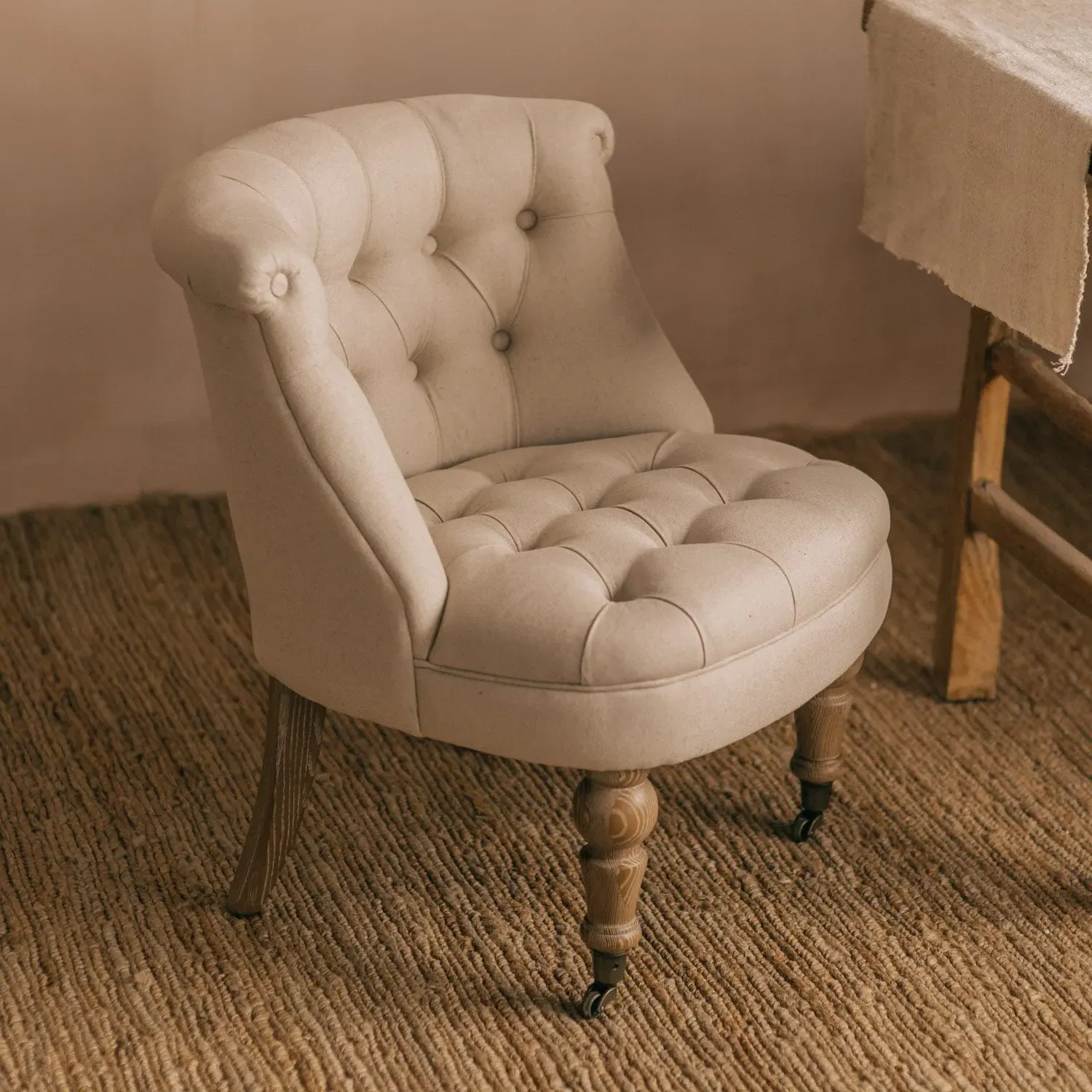 Trianon Chair with Button Detailing - Natural, Linen
