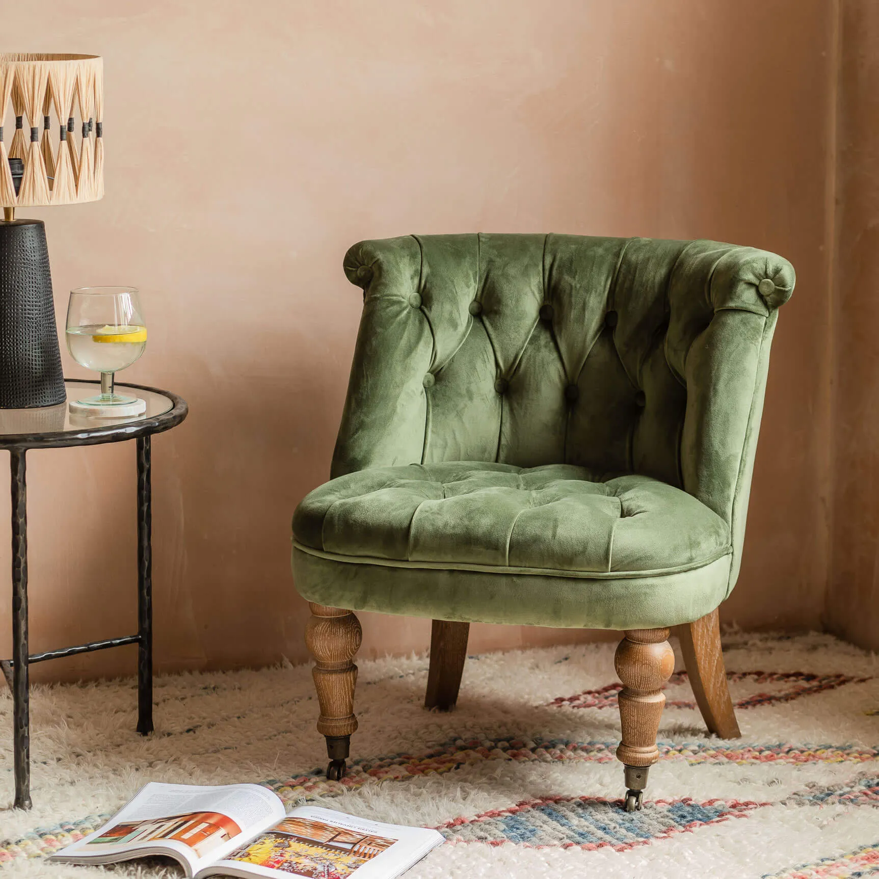 Trianon Cocktail Chair - Moss Green, Velvet