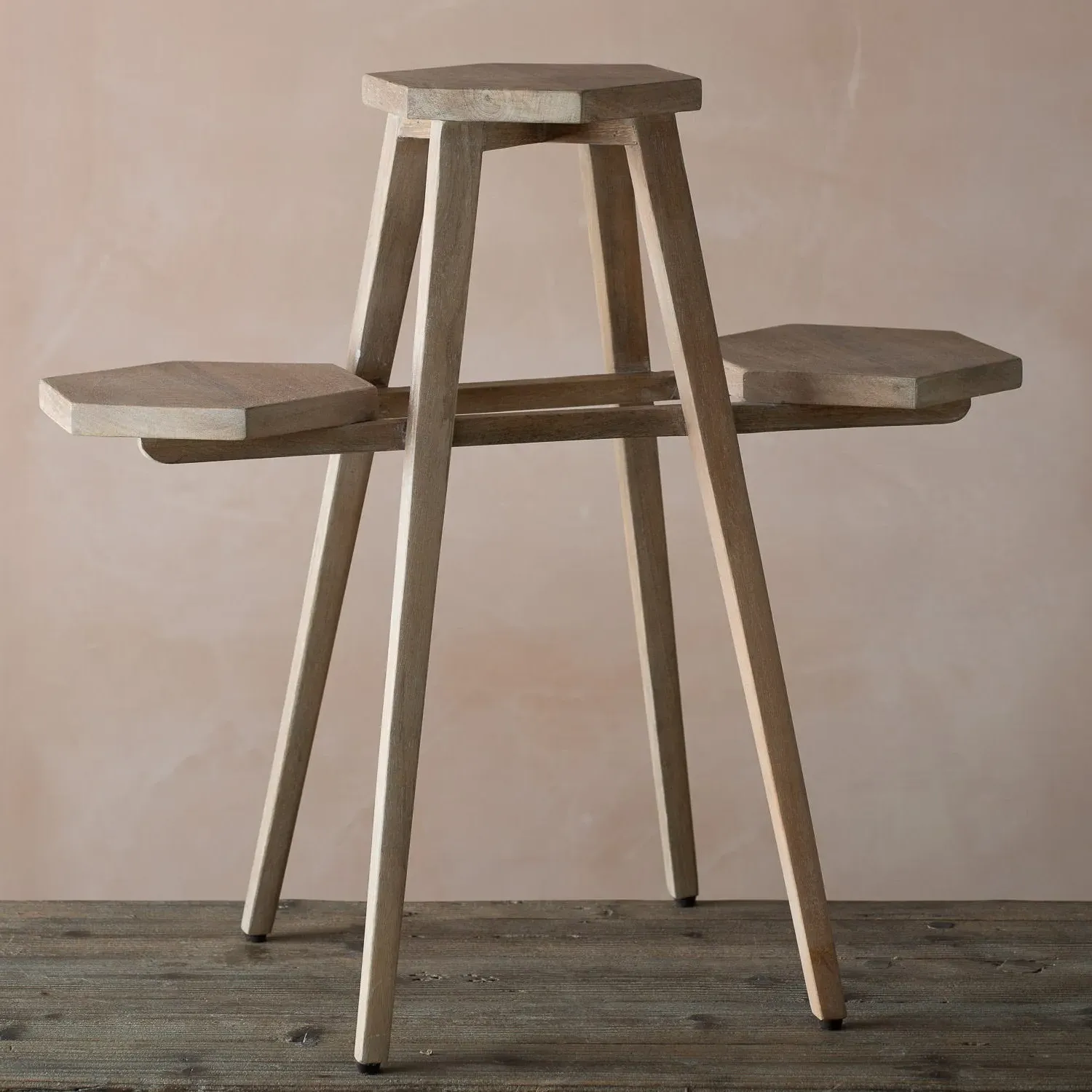 Triple Top Planter Side Table - Natural, Mango Wood