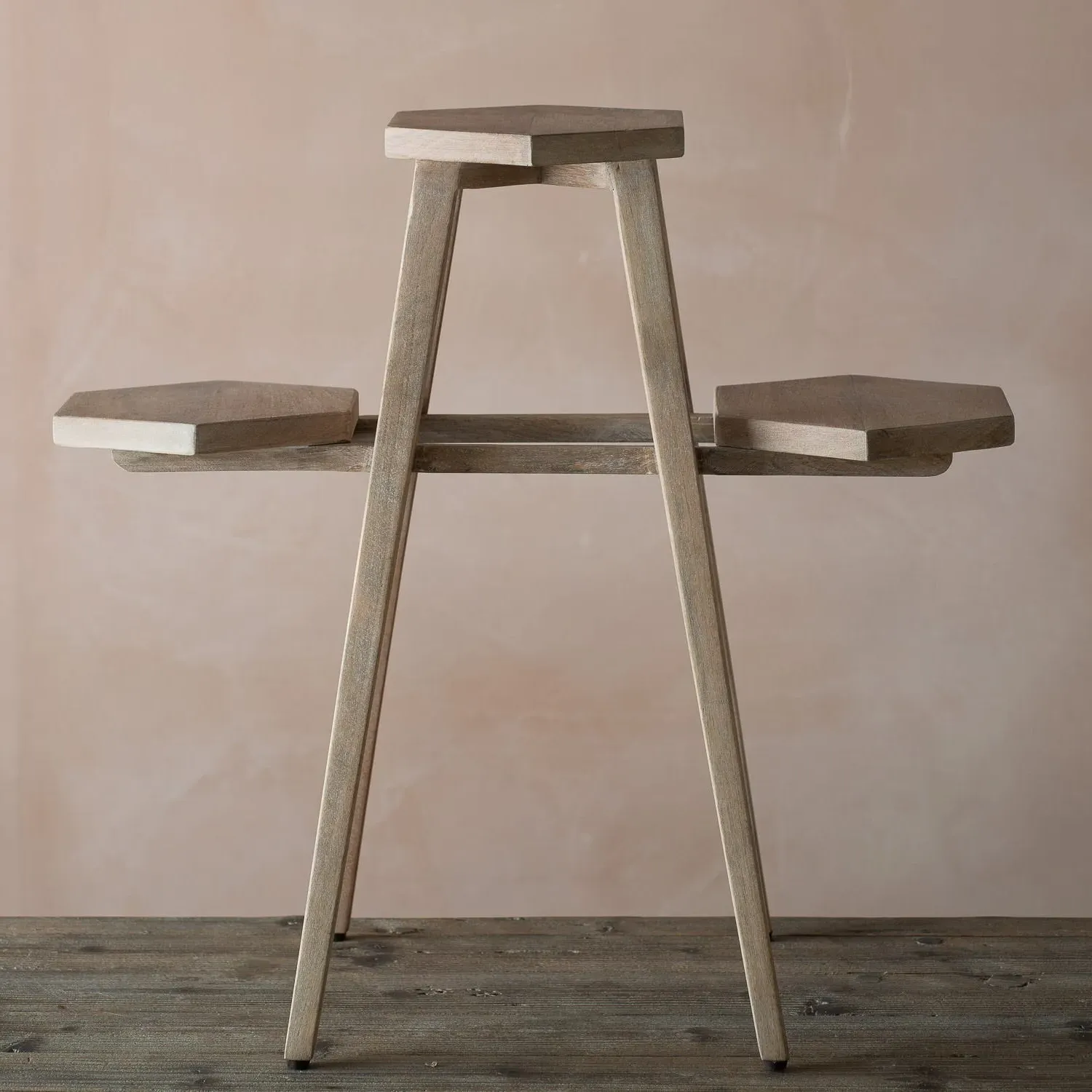 Triple Top Planter Side Table - Natural, Mango Wood