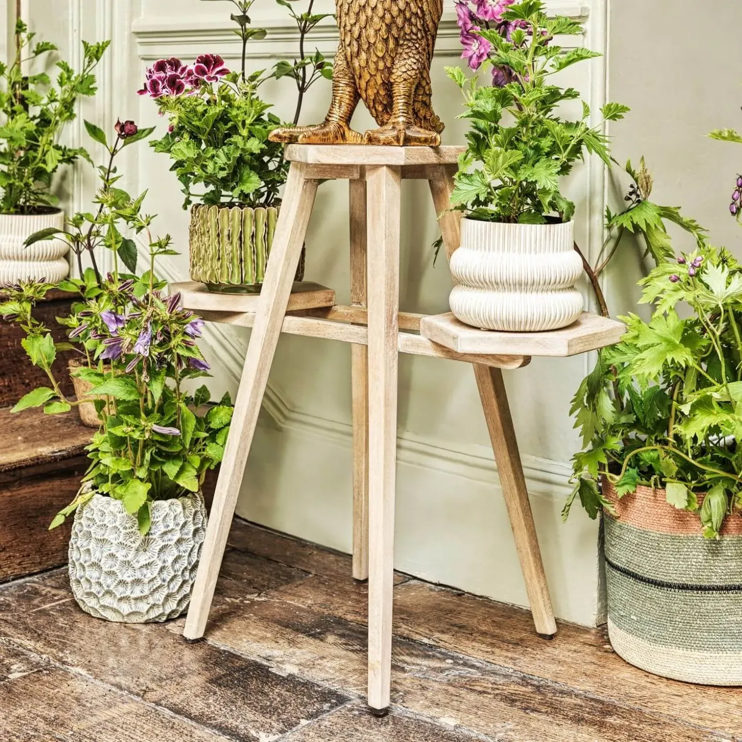 Triple Top Planter Side Table - Natural, Mango Wood image
