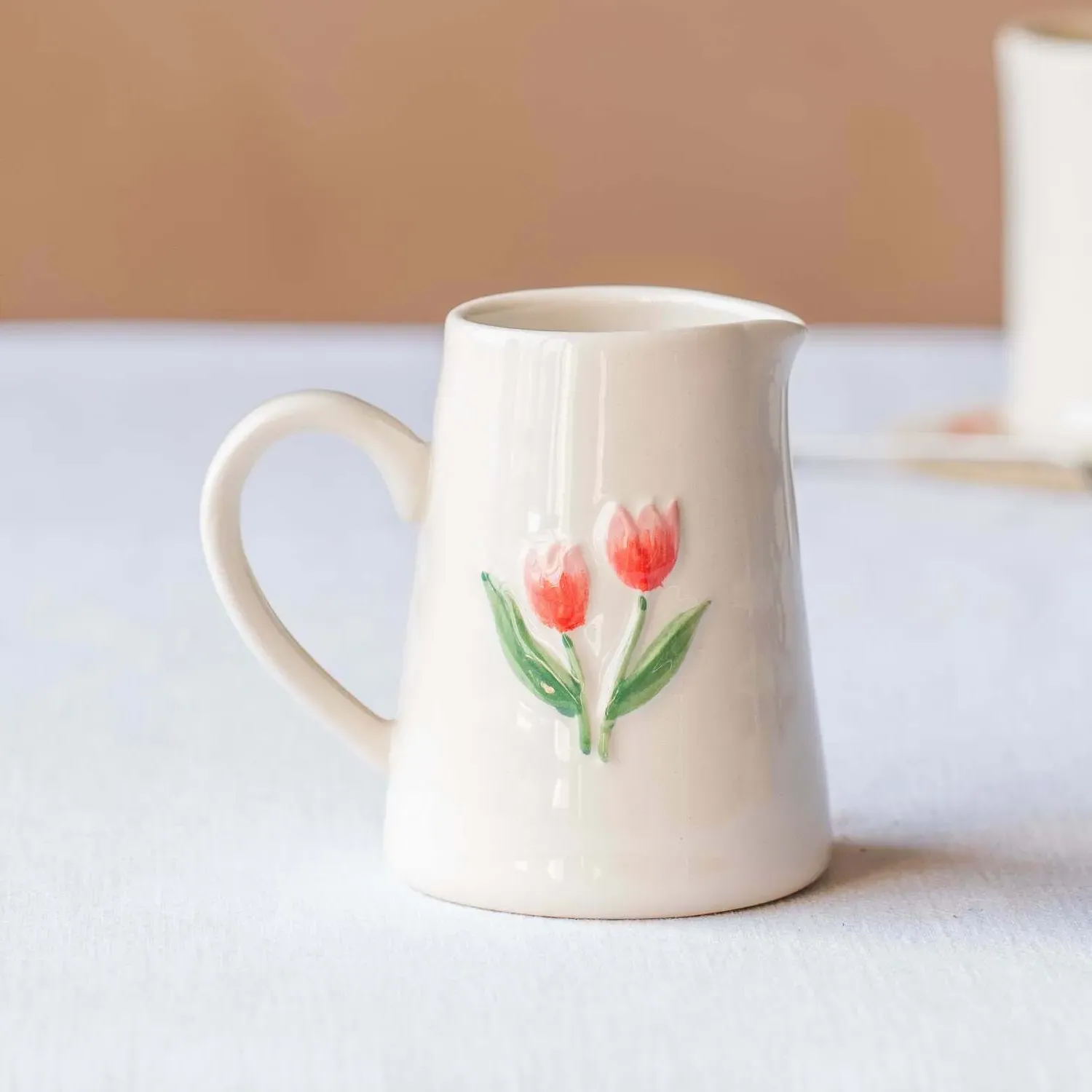 Tulips Motif Mini Jug - Neutral, Stoneware image