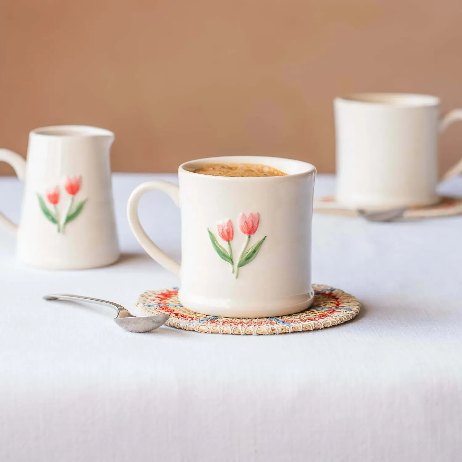 Tulips Motif Mini Mug - Neutral, Stoneware
