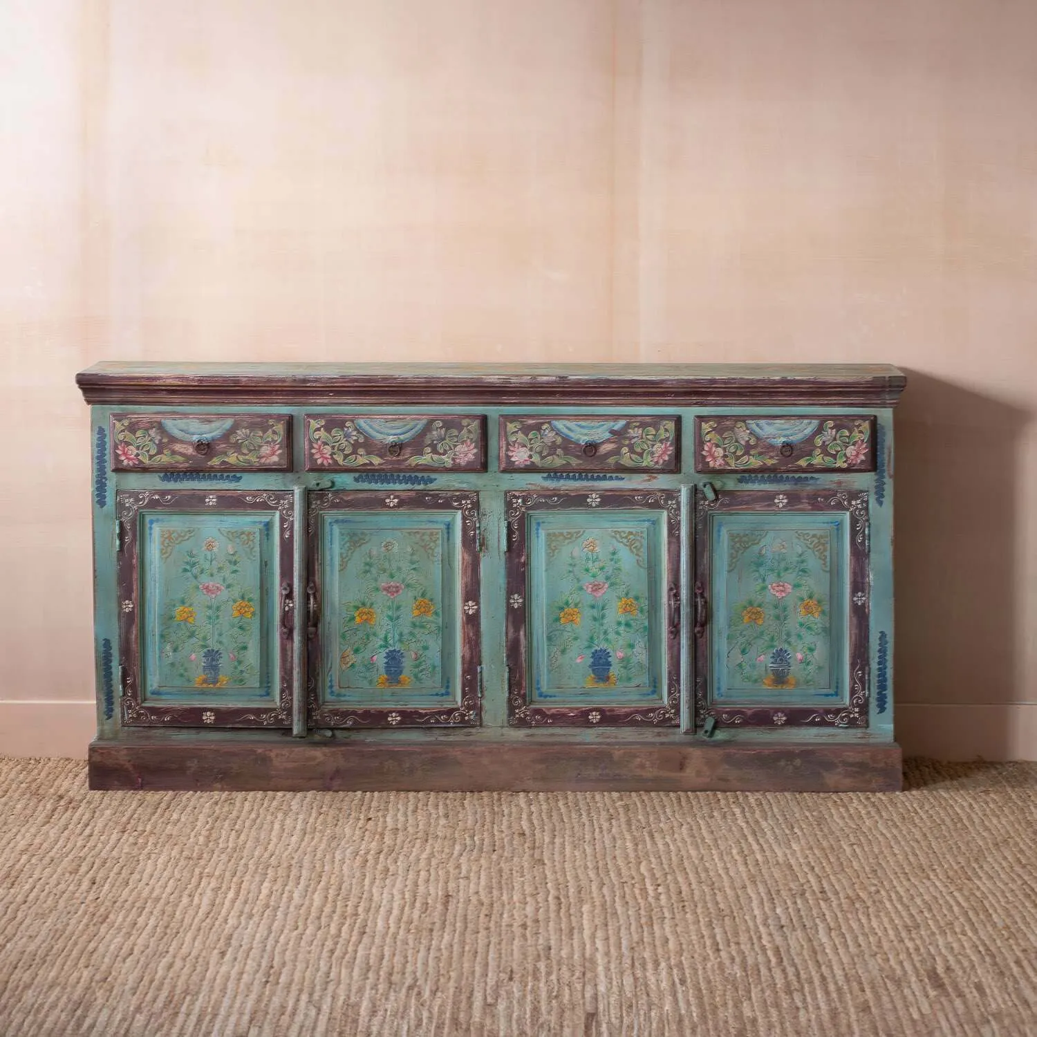 Tunxi Painted Sideboard - Aqua Blue, Mango Wood