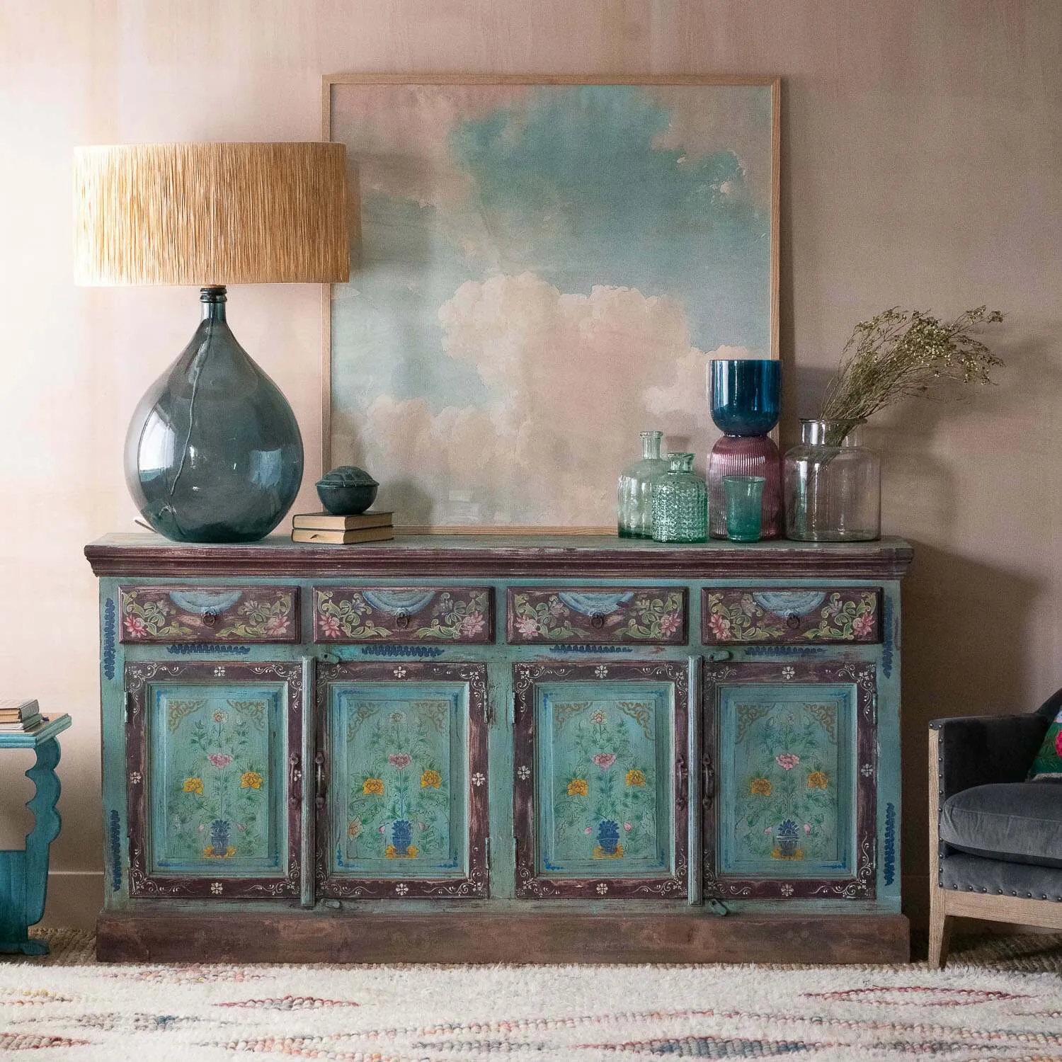 Tunxi Painted Sideboard - Aqua Blue, Mango Wood image