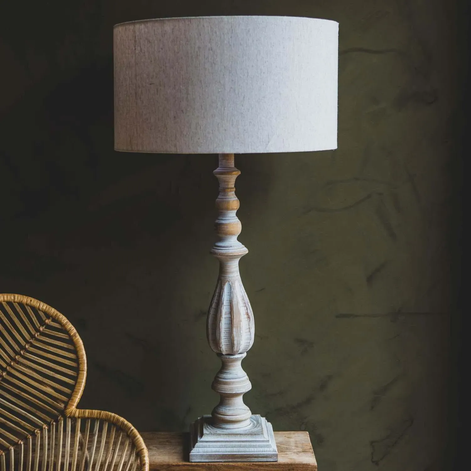 Turned Spindle Table Lamp with Shade - Iron, Pine Wood image