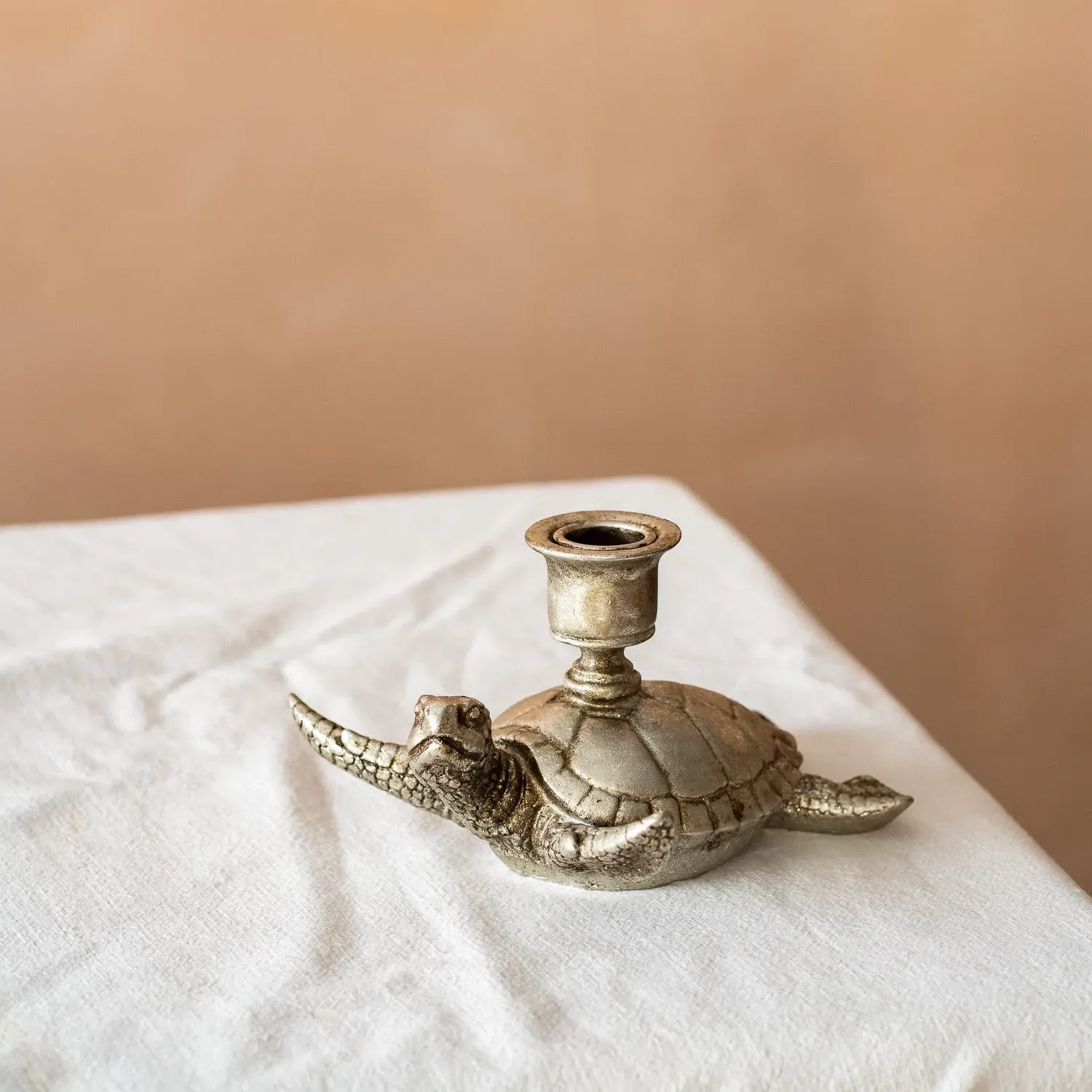Turtle Candle Holder - Antiqued Silver