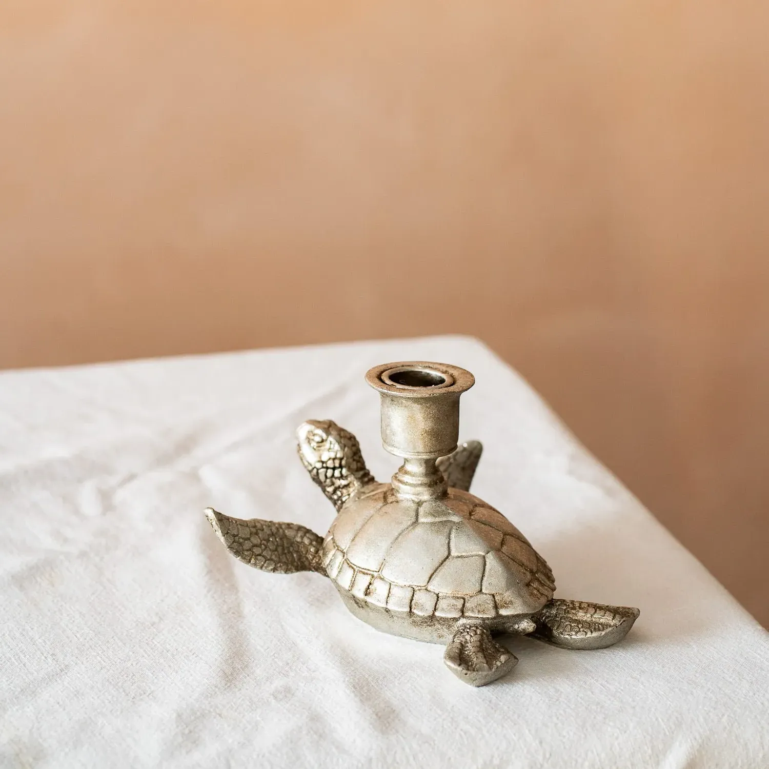 Turtle Candle Holder - Antiqued Silver