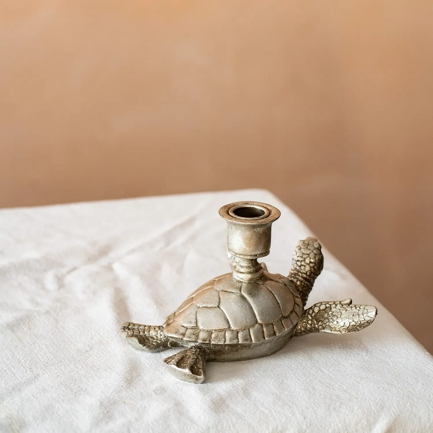 Turtle Candle Holder - Antiqued Silver