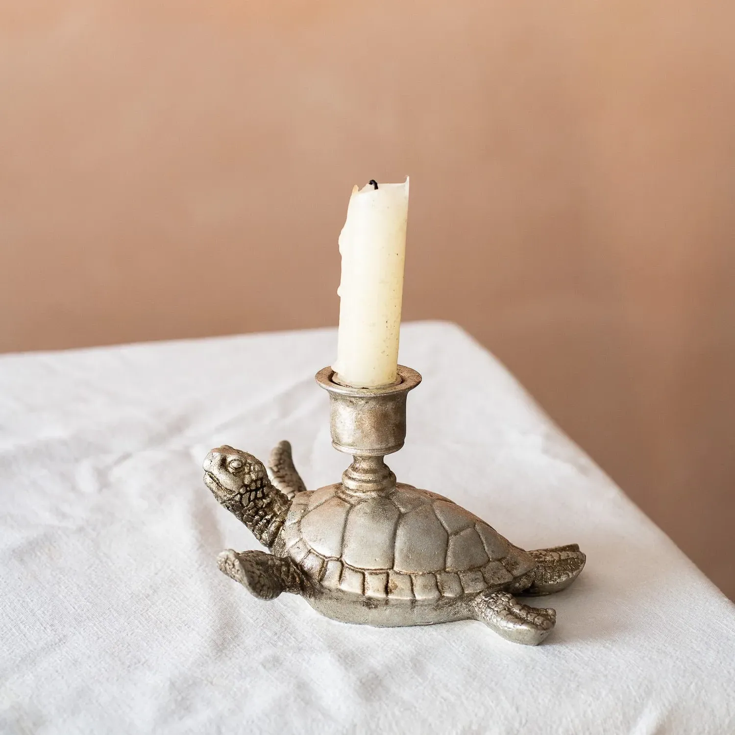 Turtle Candle Holder - Antiqued Silver