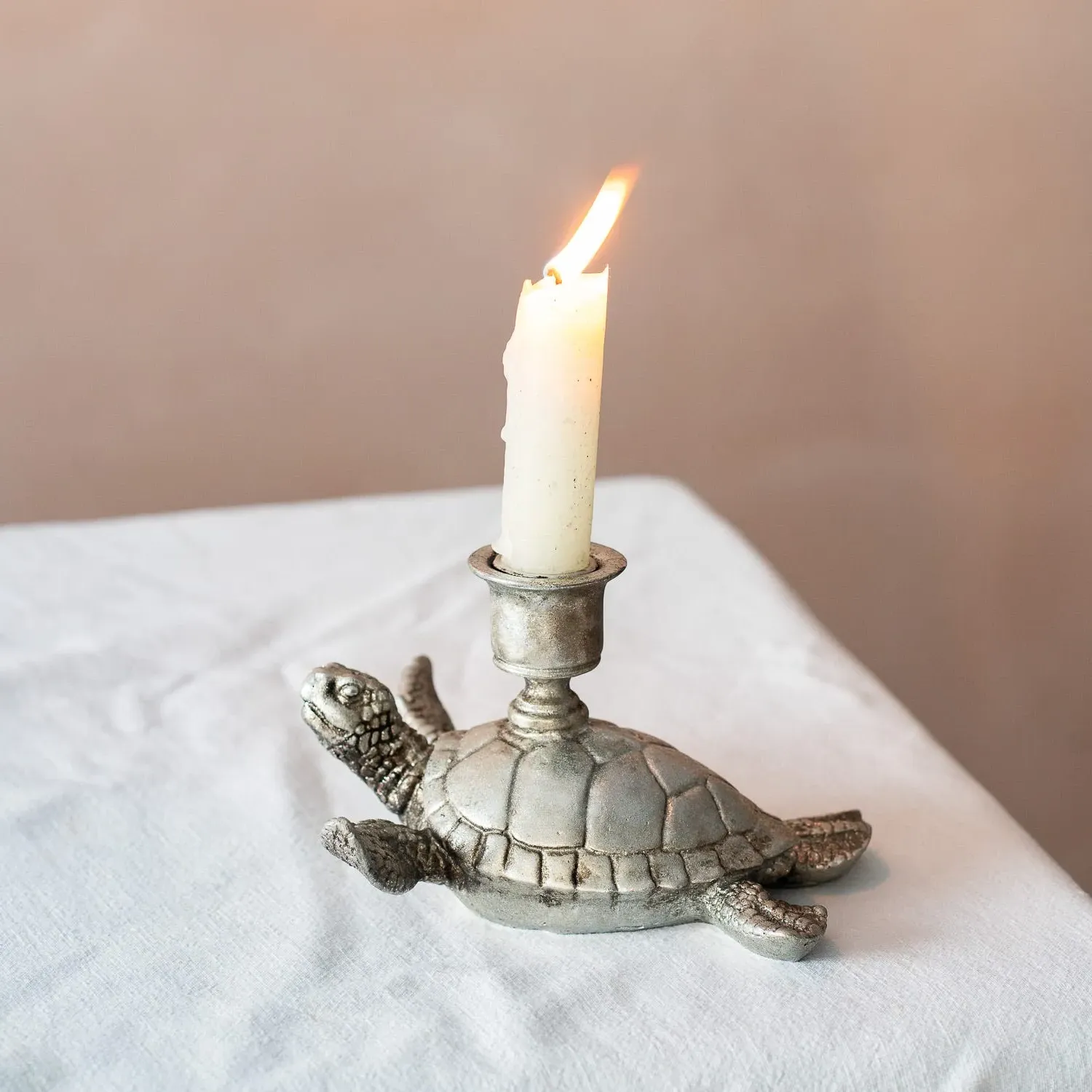 Turtle Candle Holder - Antiqued Silver image