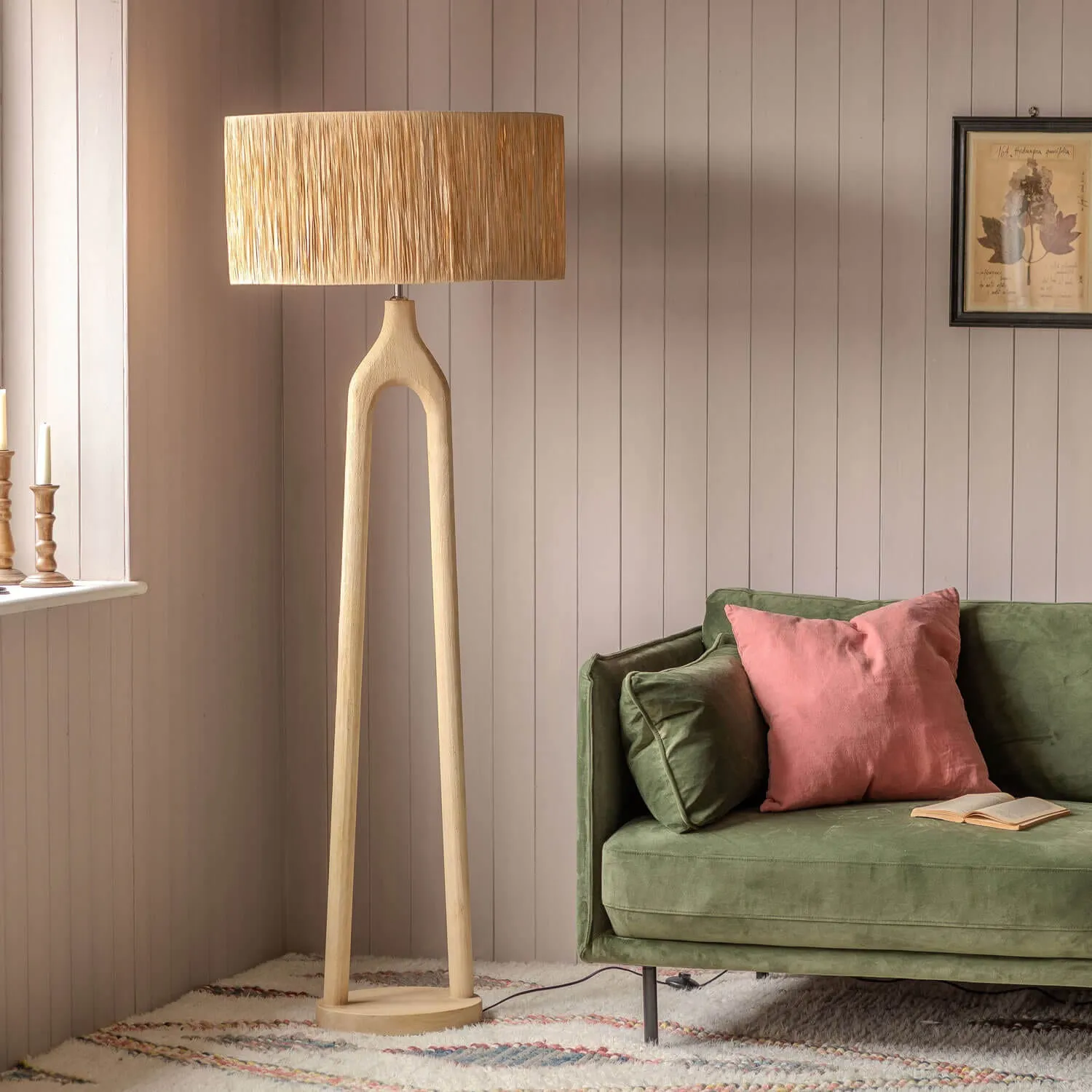 Twin Stem Wooden Floor Lamp - Mango Wood
