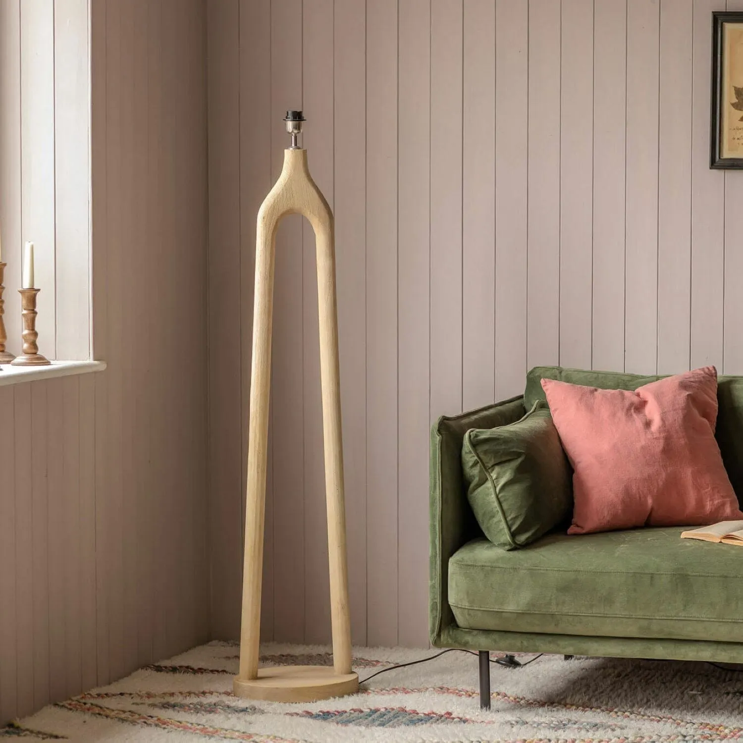 Twin Stem Wooden Floor Lamp - Mango Wood