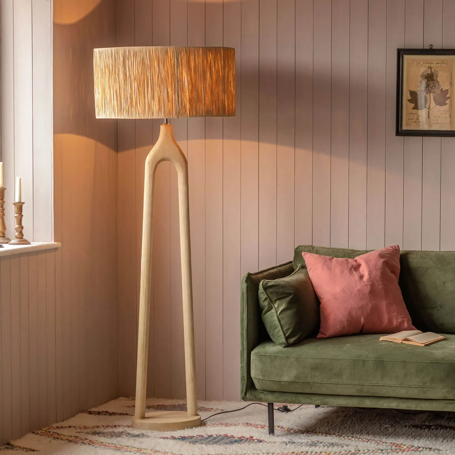 Twin Stem Wooden Floor Lamp - Mango Wood