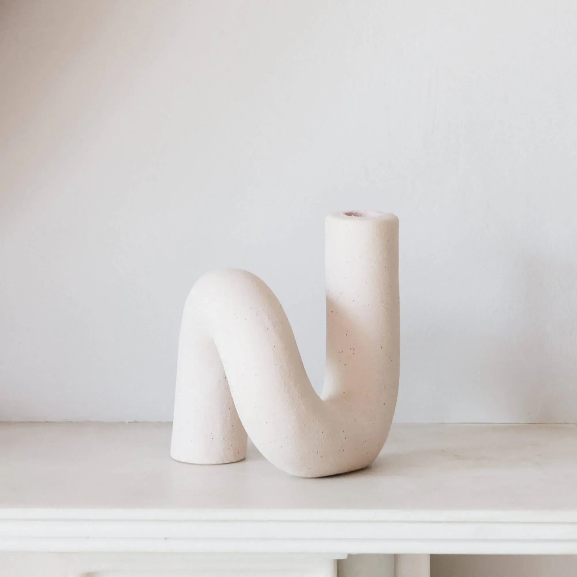 Twisted Candle Holder - Pale Pink, Ceramic