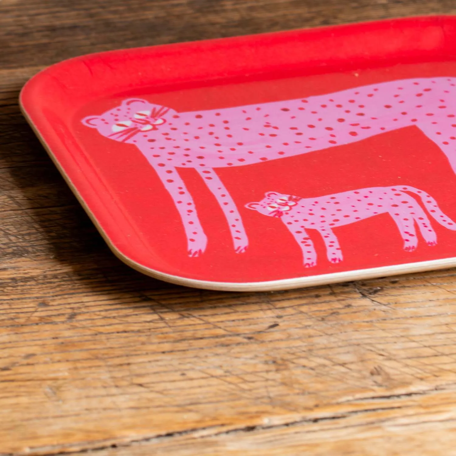Two Cheetahs Tray - Pink, Melamine Birch Wood