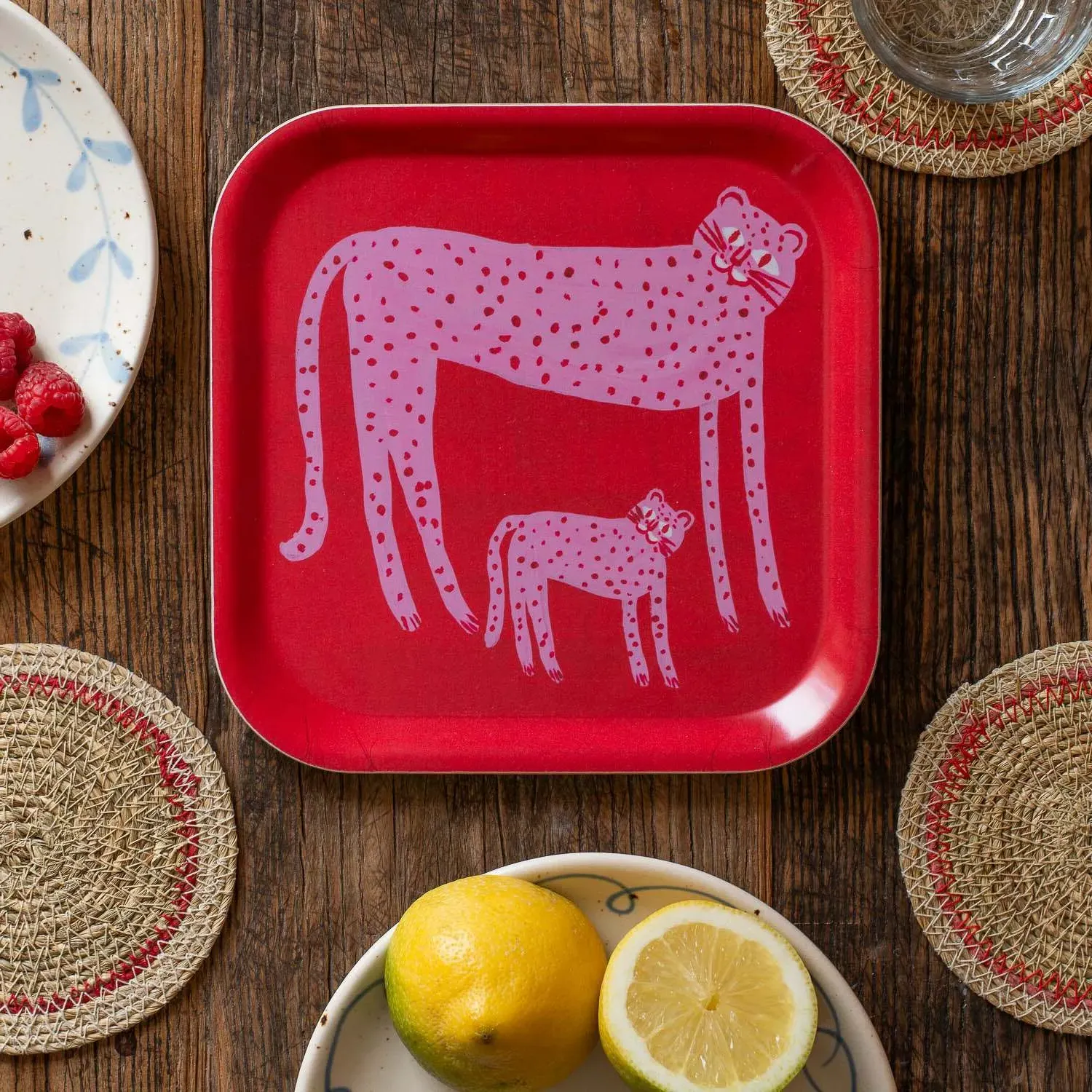Two Cheetahs Tray - Pink, Melamine Birch Wood image
