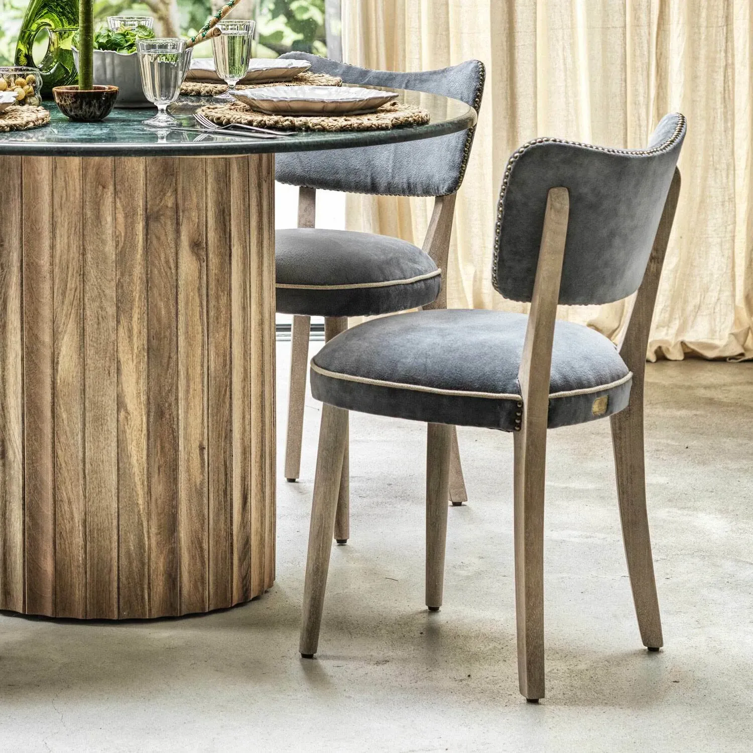 Upholstered Dining Chair - Grey, Velvet image