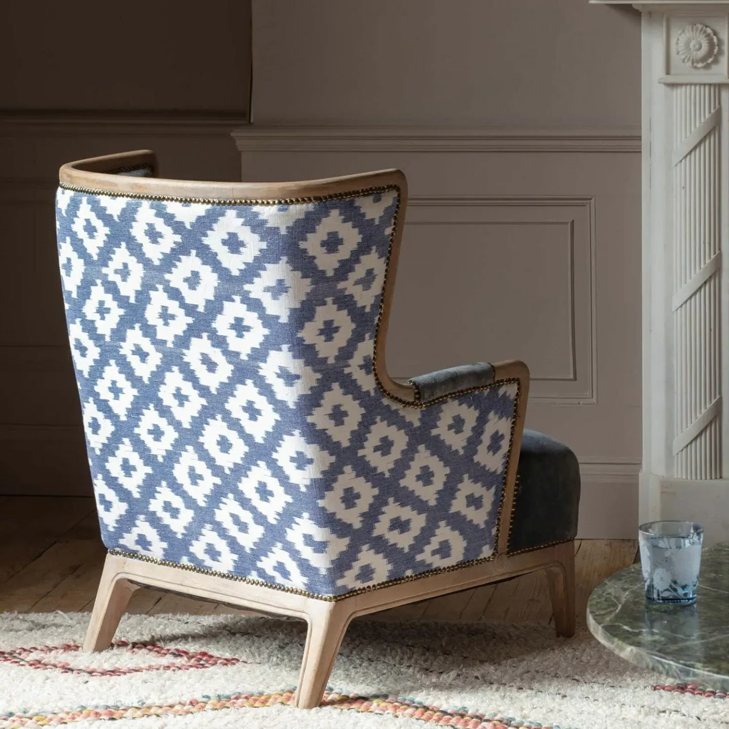 Valentin Armchair with Stud Detailing - Blue, Velvet