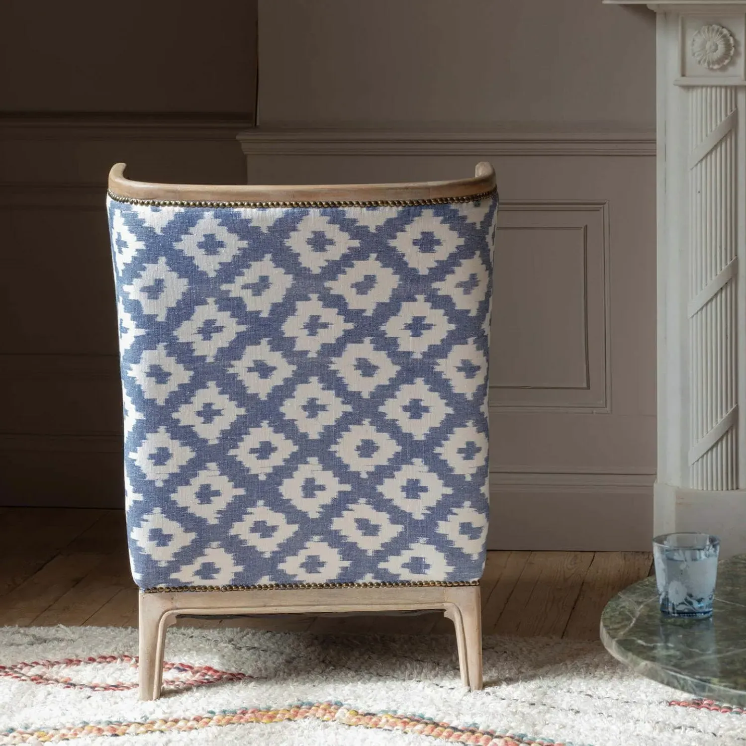 Valentin Armchair with Stud Detailing - Blue, Velvet