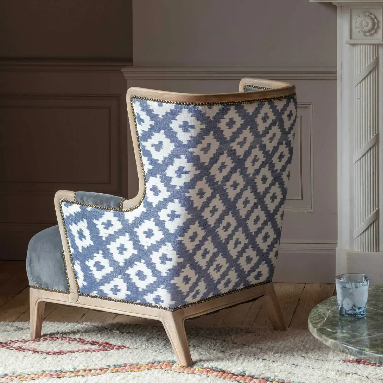 Valentin Armchair with Stud Detailing - Blue, Velvet