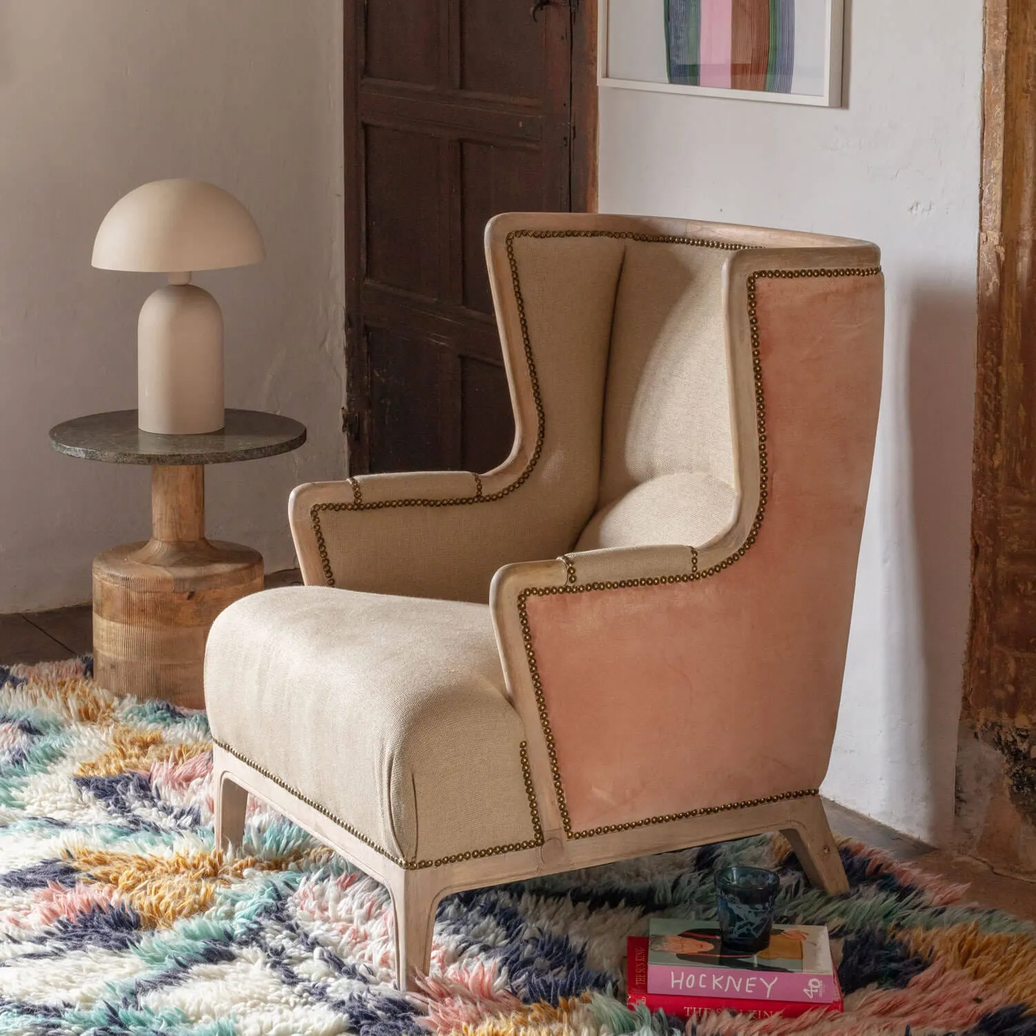 Valentin Armchair with Stud Detailing - Rose, Velvet
