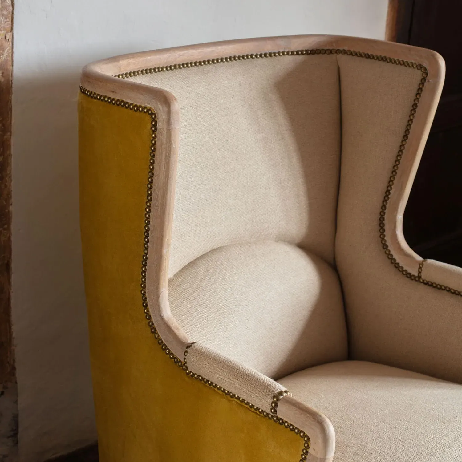 Valentin Armchair with Stud Detailing - Yellow, Velvet