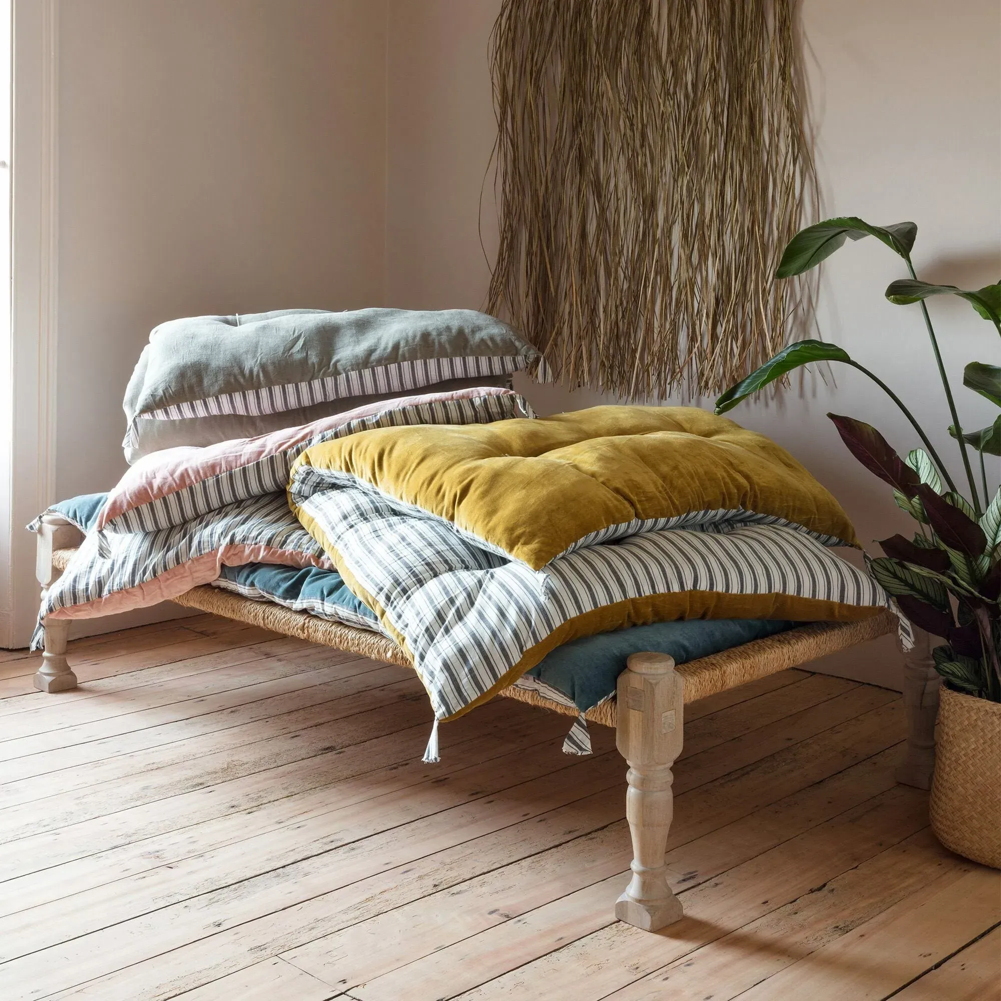 Velvet Bed Roll with Storage Bag - Mustard, Cotton image