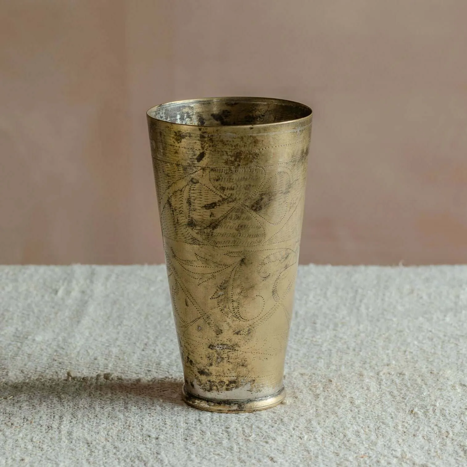 Vintage Brass Etched Lassi Cup - Brass image