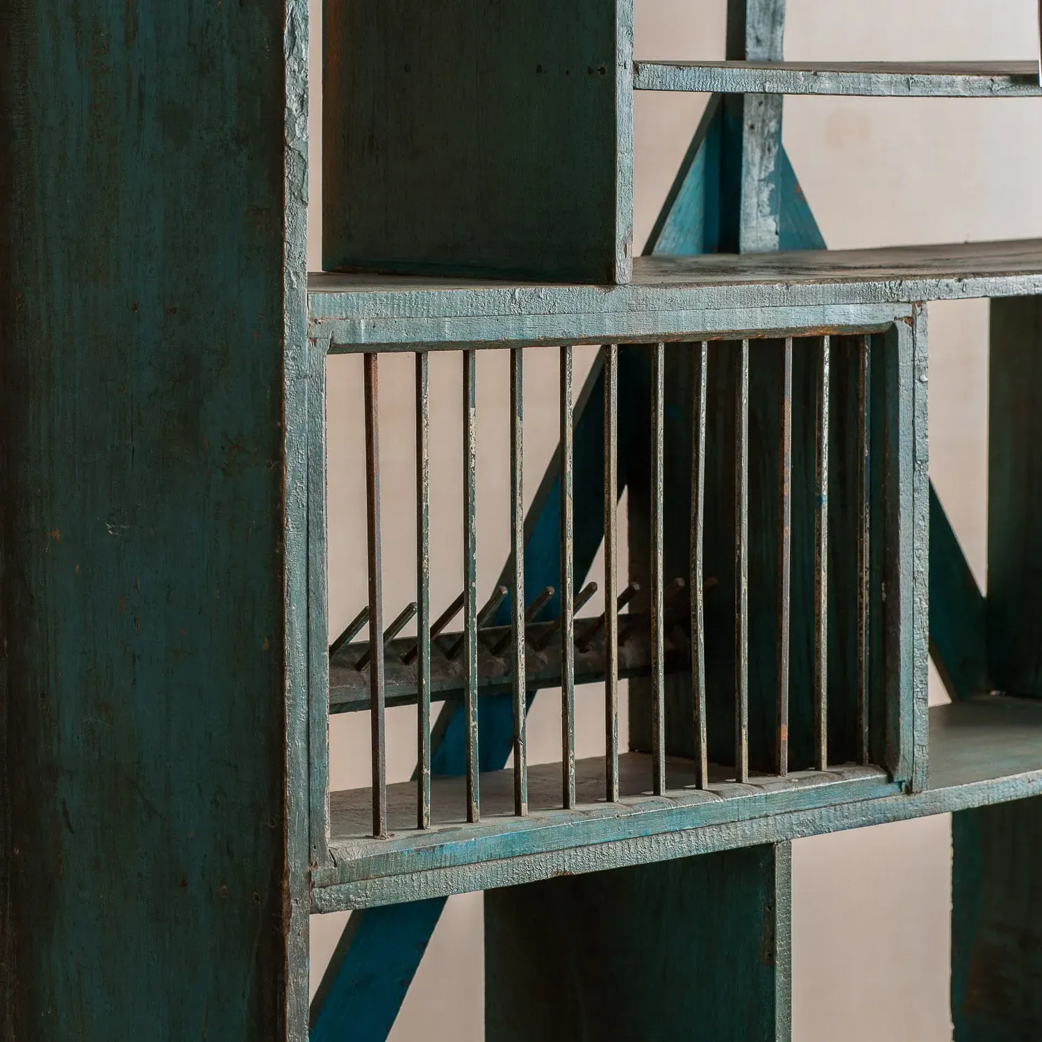 Vintage Compartment Shelving Unit - Aqua Blue, Teak