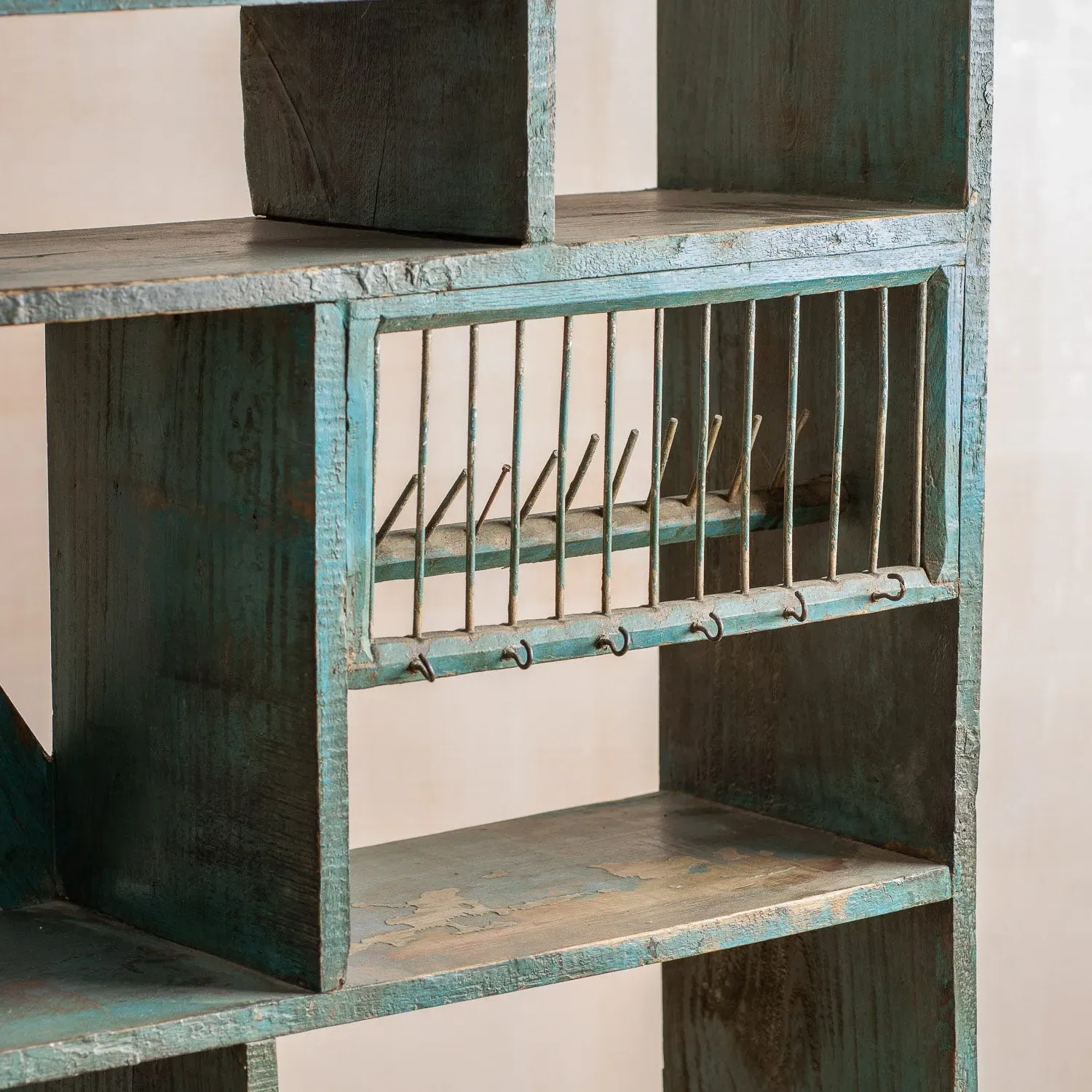 Vintage Compartment Shelving Unit - Aqua Blue, Teak