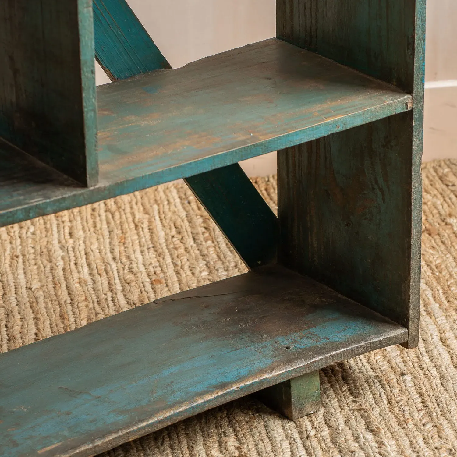 Vintage Compartment Shelving Unit - Aqua Blue, Teak