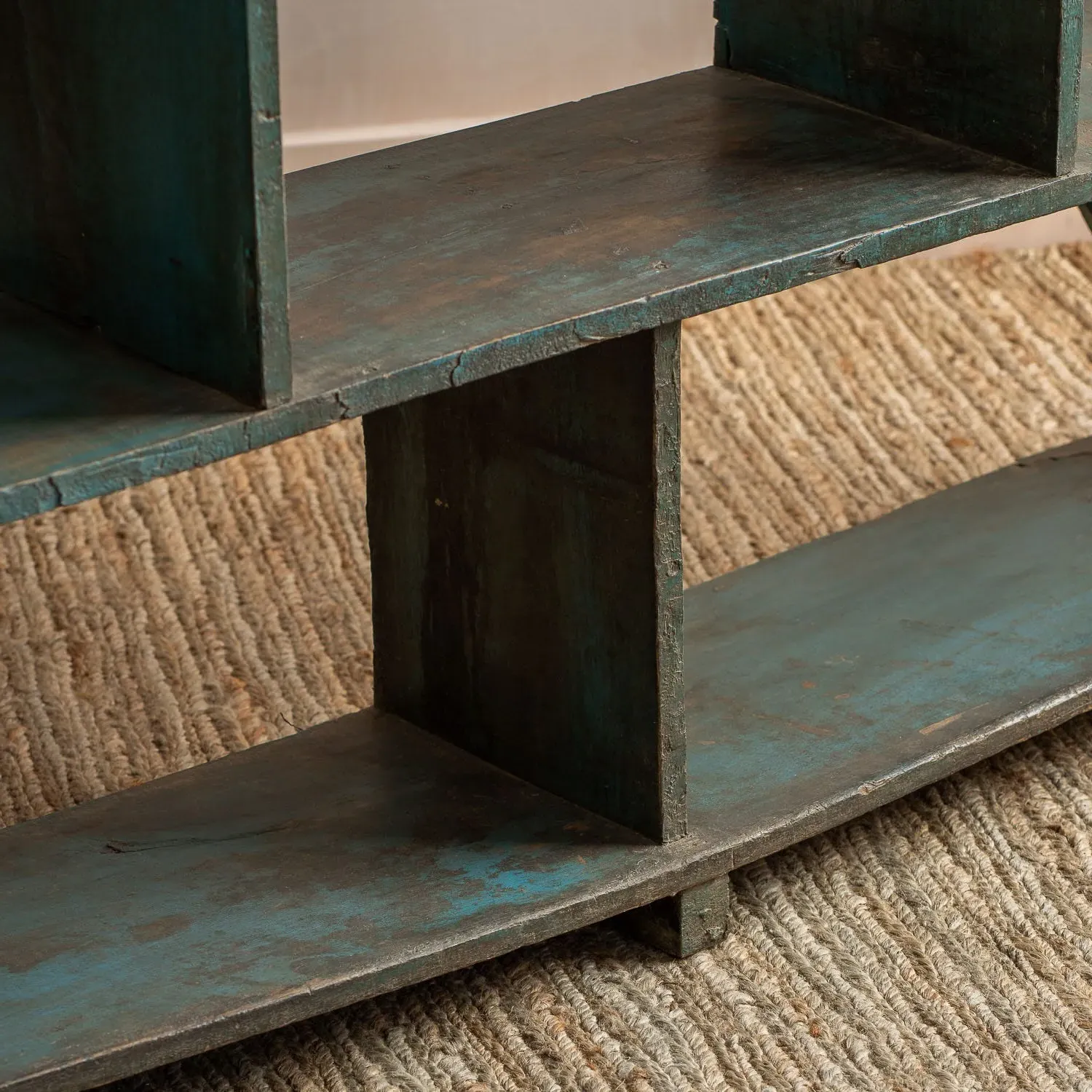 Vintage Compartment Shelving Unit - Aqua Blue, Teak