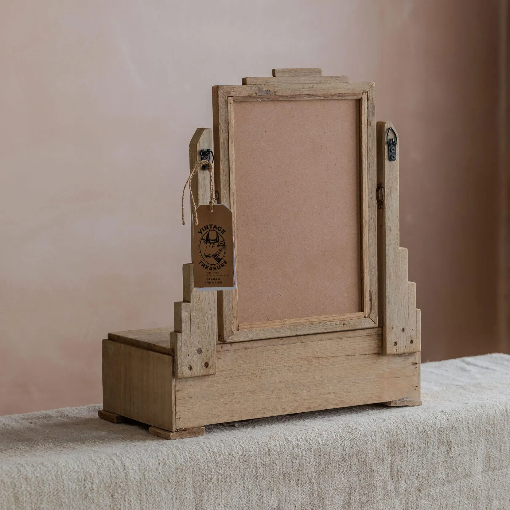 Vintage Dressing Room Wall Mirror with Storage - Teak