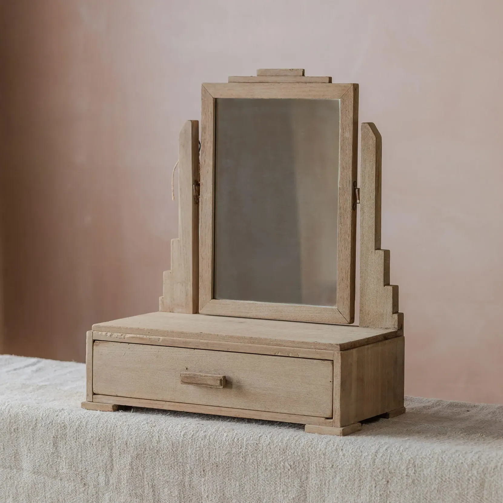 Vintage Dressing Room Wall Mirror with Storage - Teak image