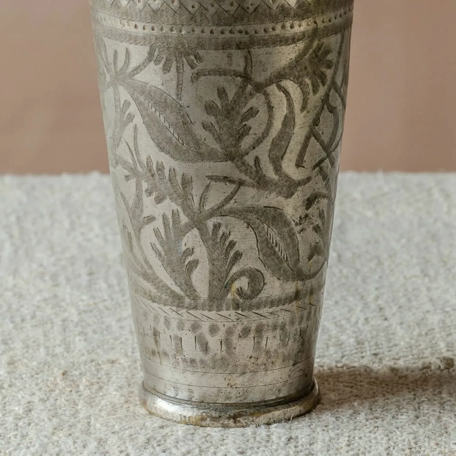 Vintage Etched Brass Lassi Cup - Brass