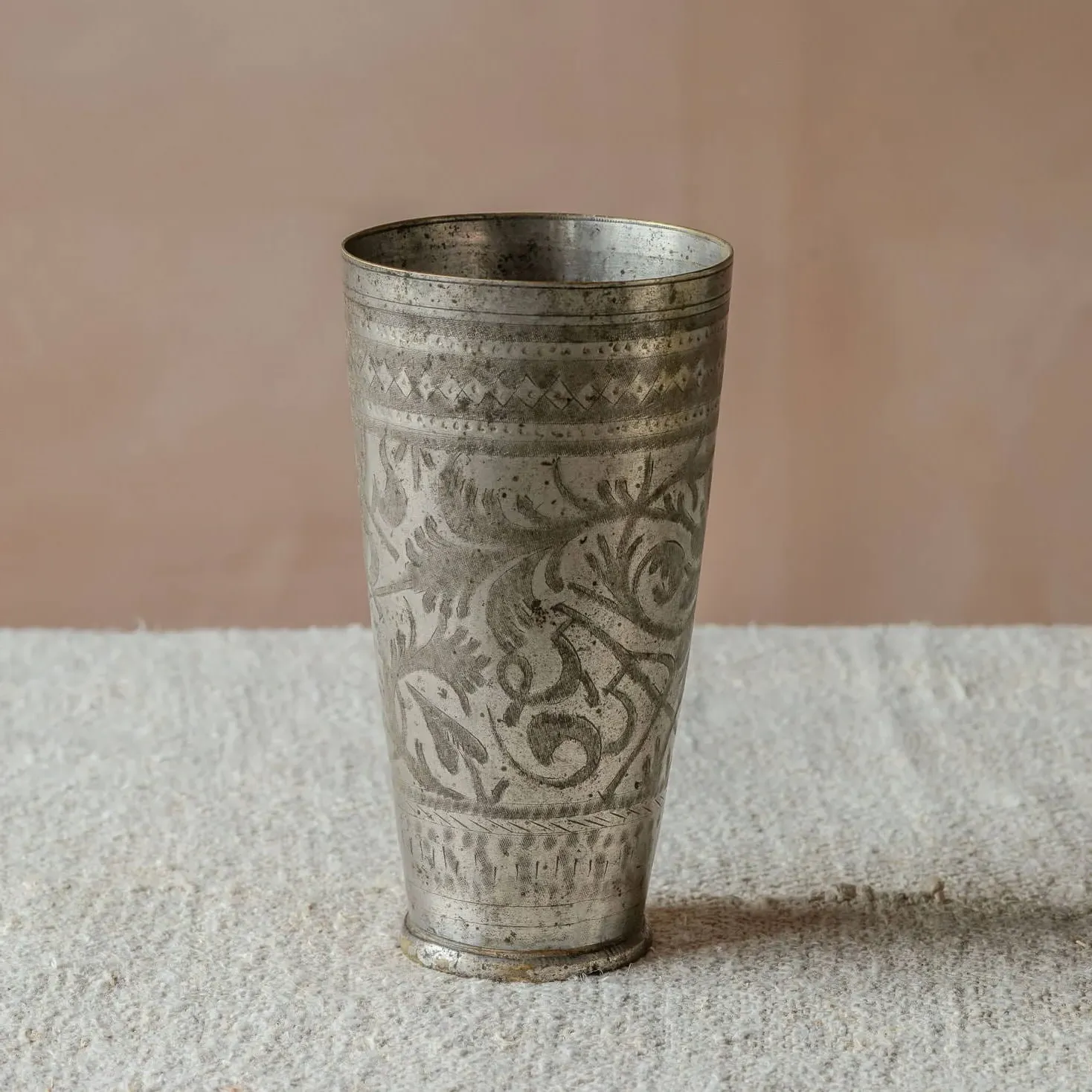 Vintage Etched Brass Lassi Cup - Brass