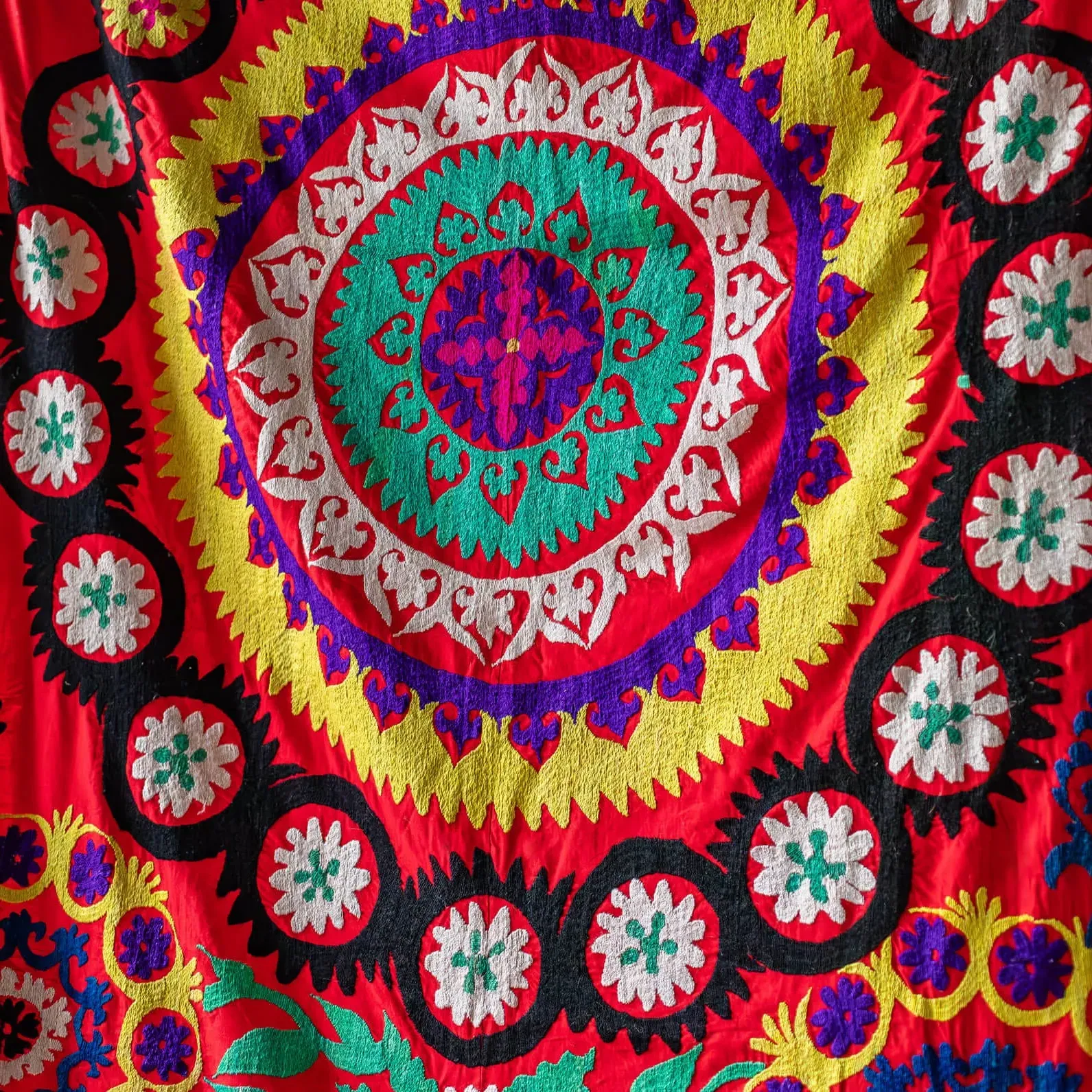 Vintage Floral Suzani Wall Panel - Coral, Cotton