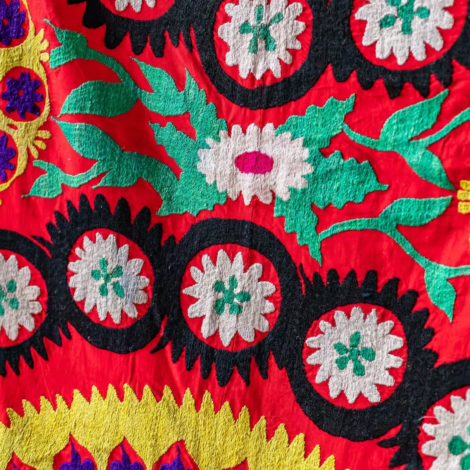 Vintage Floral Suzani Wall Panel - Coral, Cotton