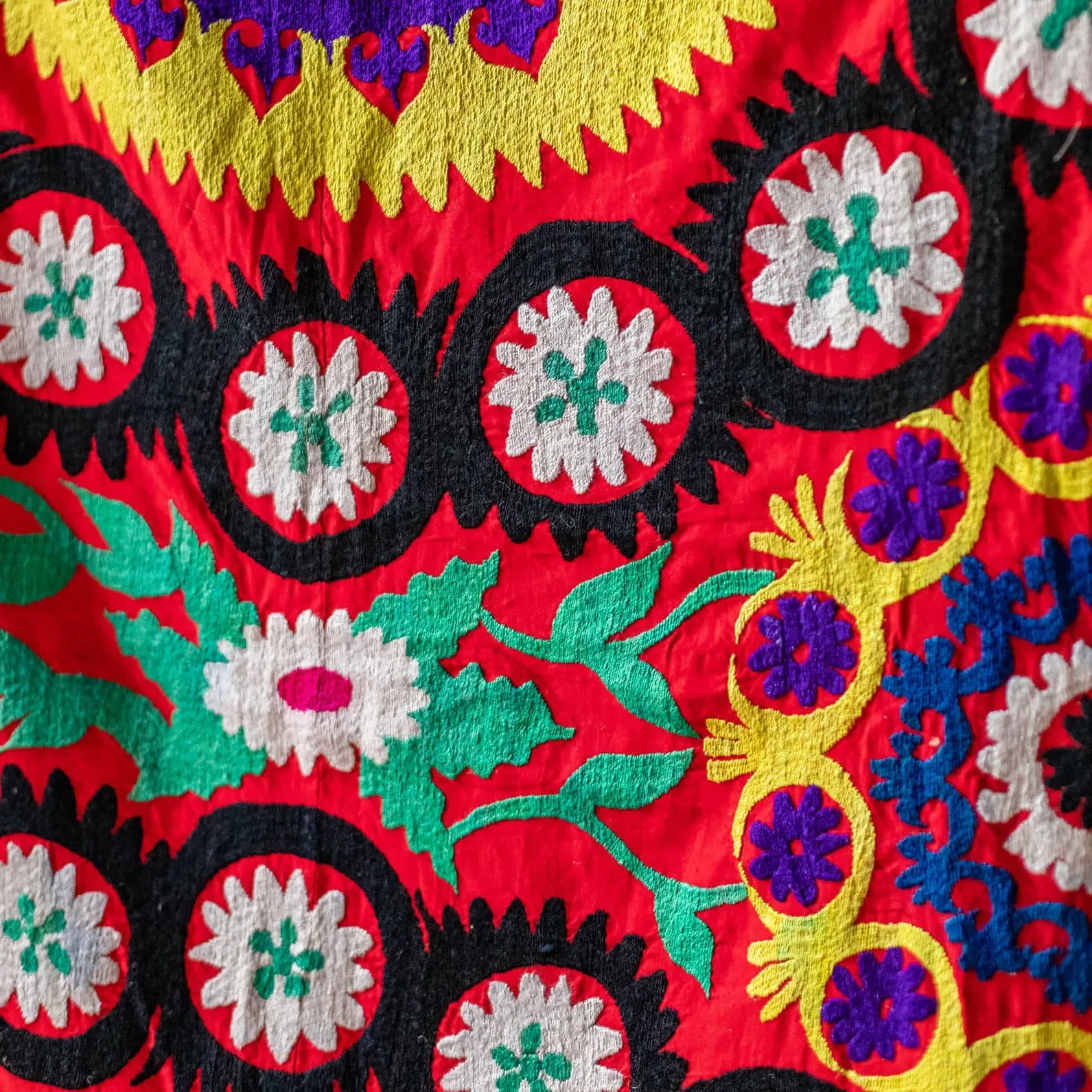 Vintage Floral Suzani Wall Panel - Coral, Cotton