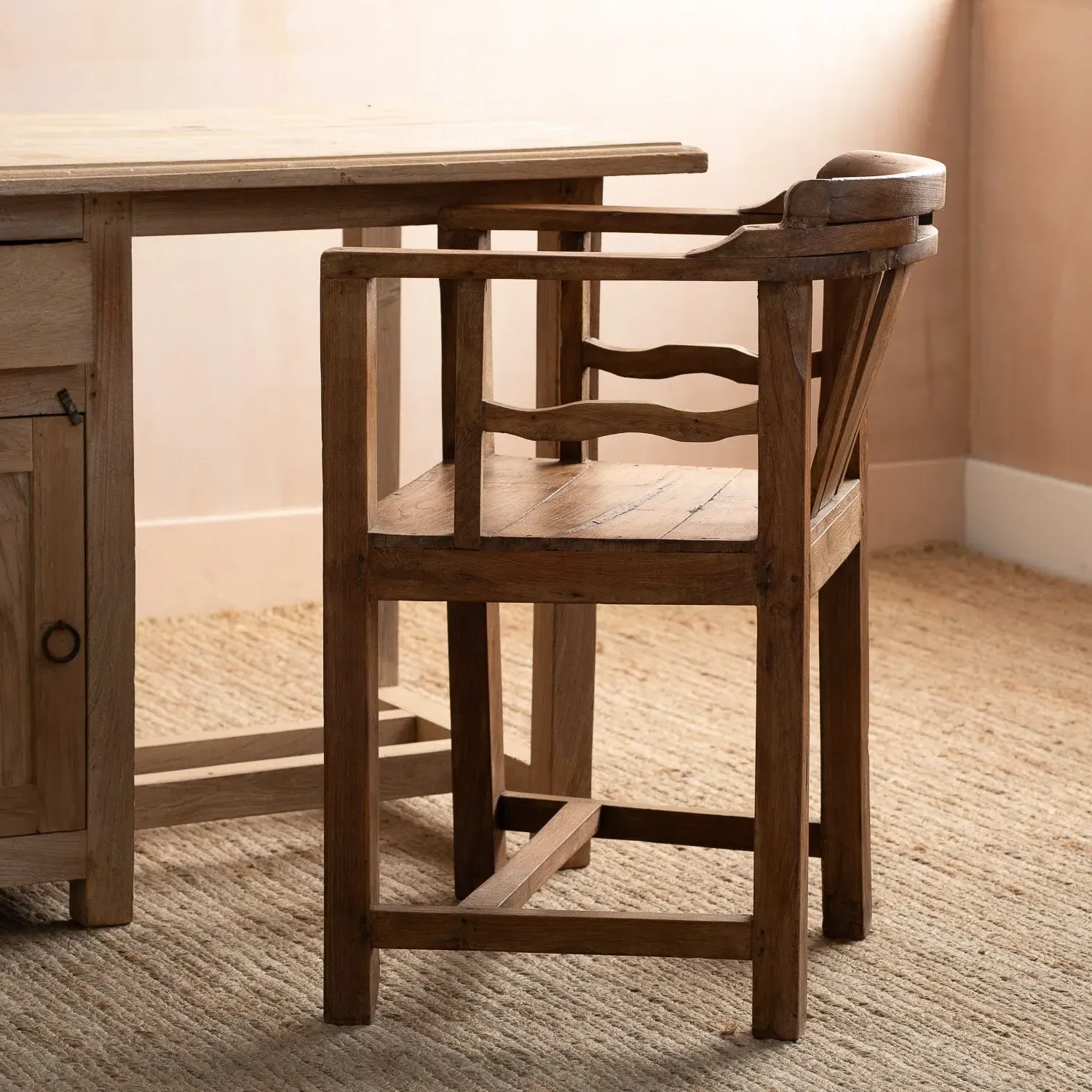 Vintage High-Arm Desk Chair - Dark, Teak Wood